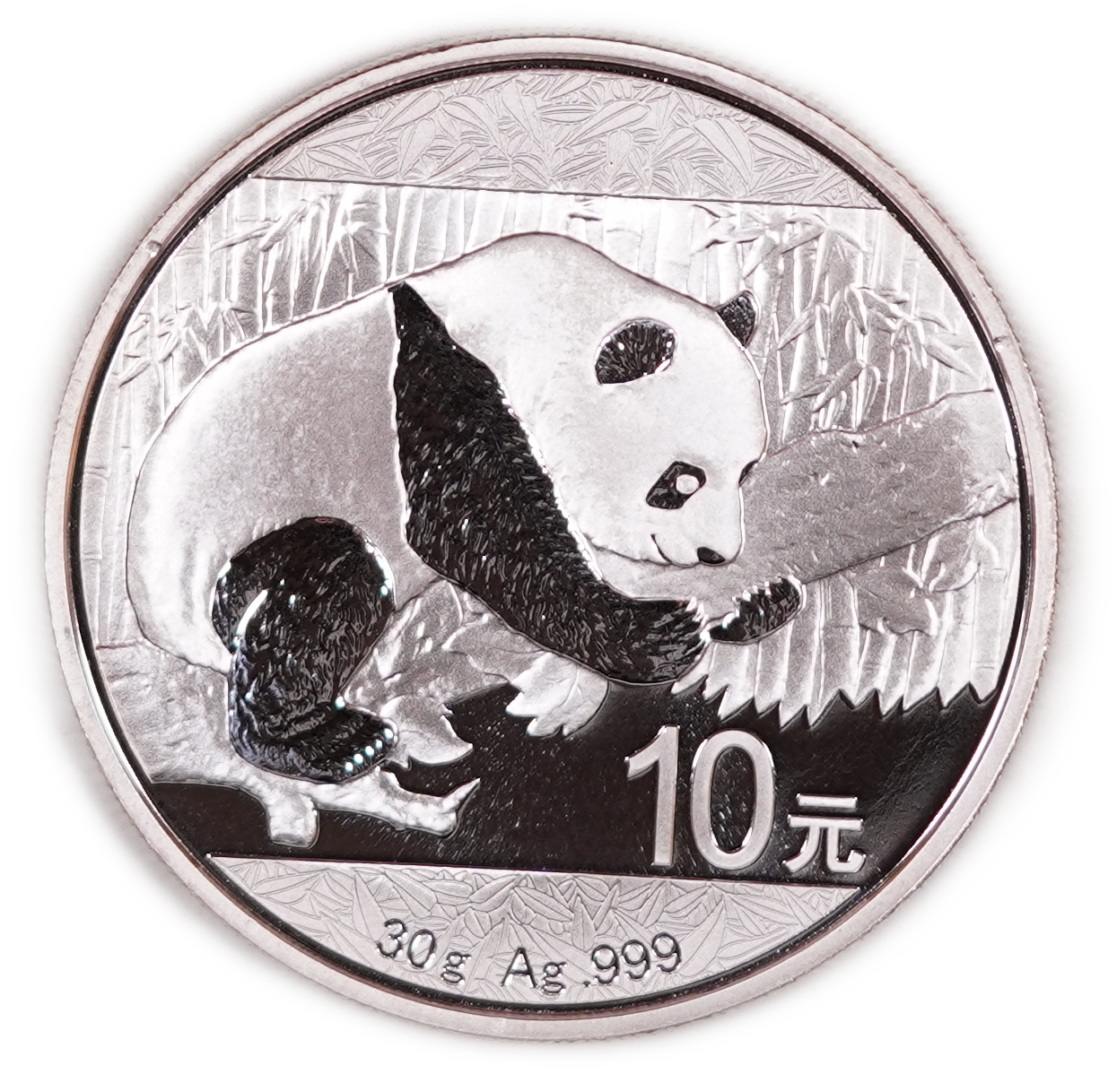 China - Lot of 5 Silver Panda 10 Yuan Coins, 2016 - .999 Silver, Total Gross Weight 150 g (Approximately 149.85 g ... - 1 4