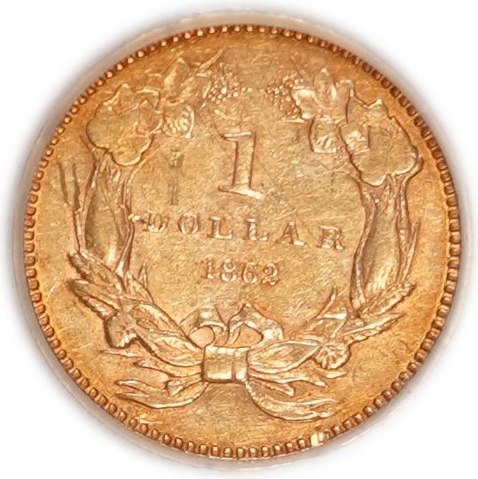 United States - 1862 Indian Princess Head Gold Dollar - Gold 900, 1.67 g (Approx. 1.50 g Pure Gold, Approx. 0.0484 ... - 1 0