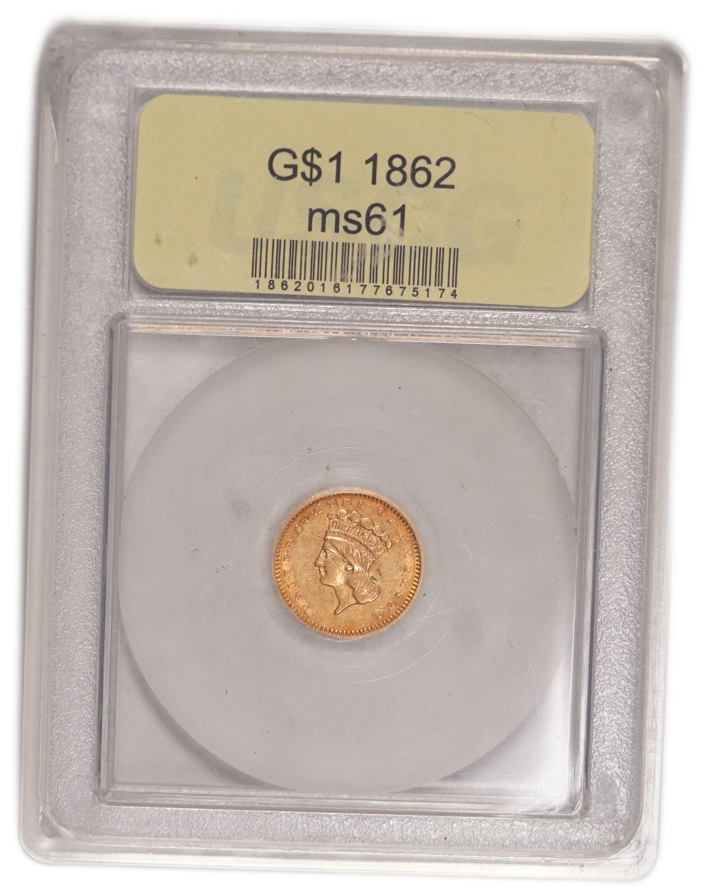 United States - 1862 Indian Princess Head Gold Dollar - Gold 900, 1.67 g (Approx. 1.50 g Pure Gold, Approx. 0.0484 ... - 1 2