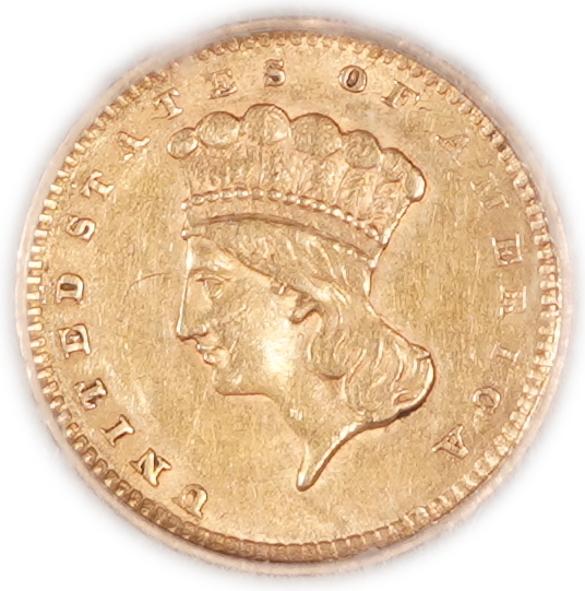 United States - 1856 Indian Princess Head Gold Dollar - Gold 900, 1.67 g (Approx. 1.50 g Pure Gold, Approx. 0.0484 ... - 1 0