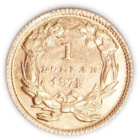 United States - 1 Dollar Gold Indian Princess Head 1874 - Restrike - Gold 900, 1.67g (approx. 1.50g pure gold ... - 1 0