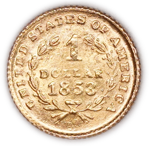 United States - 1 Dollar 1853 - Liberty Head - Type 1 - KM# 73 - Friedberg 84 - Gold 900, 1.66g (approx. 1.49g pure ... - 1 0