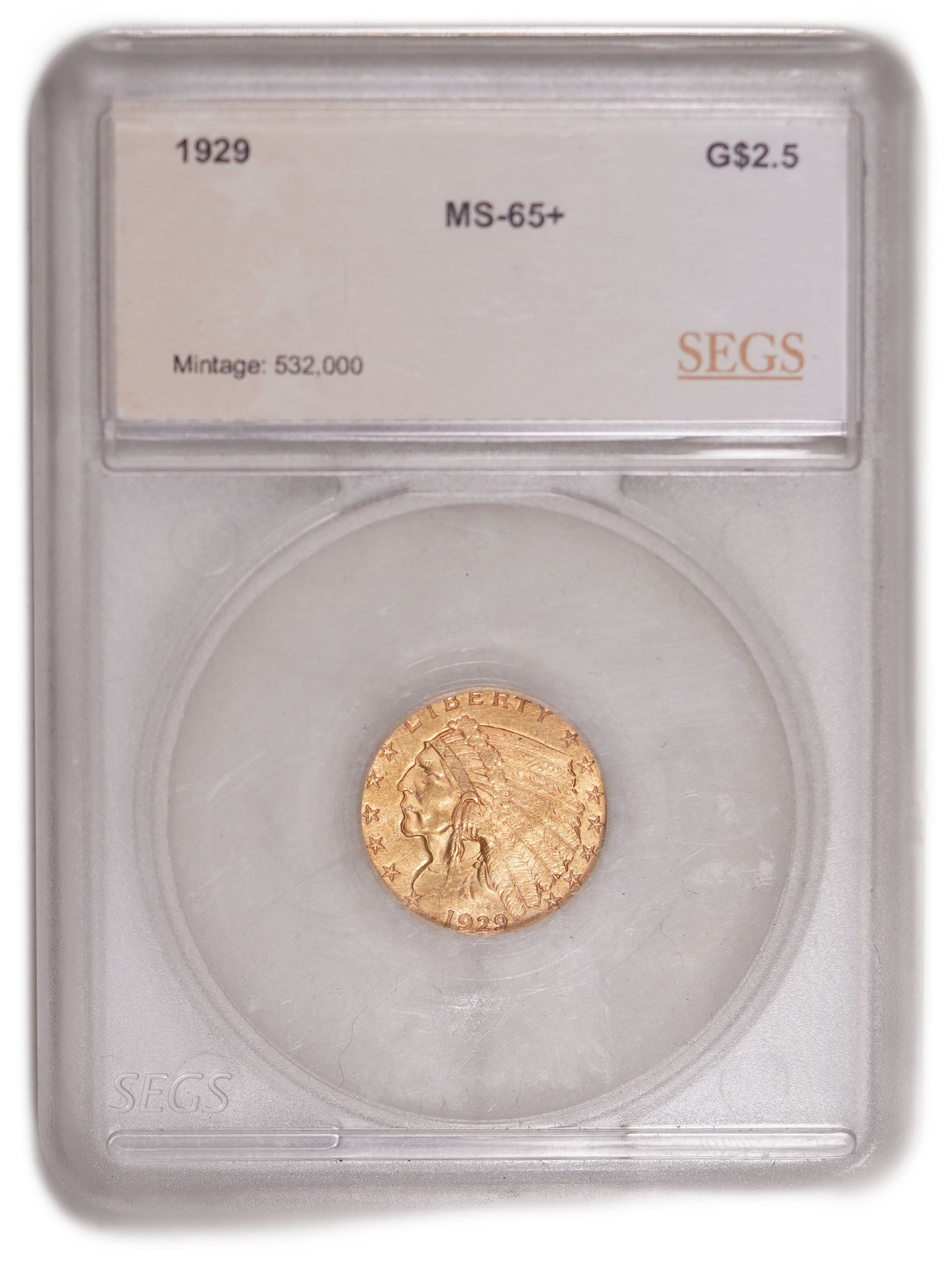 United States - 1929 Indian Head Quarter Eagle, $2.50 Gold Coin - Gold 900, 4.18 g (Approx. 3.76 g Pure Gold ... - 1 2