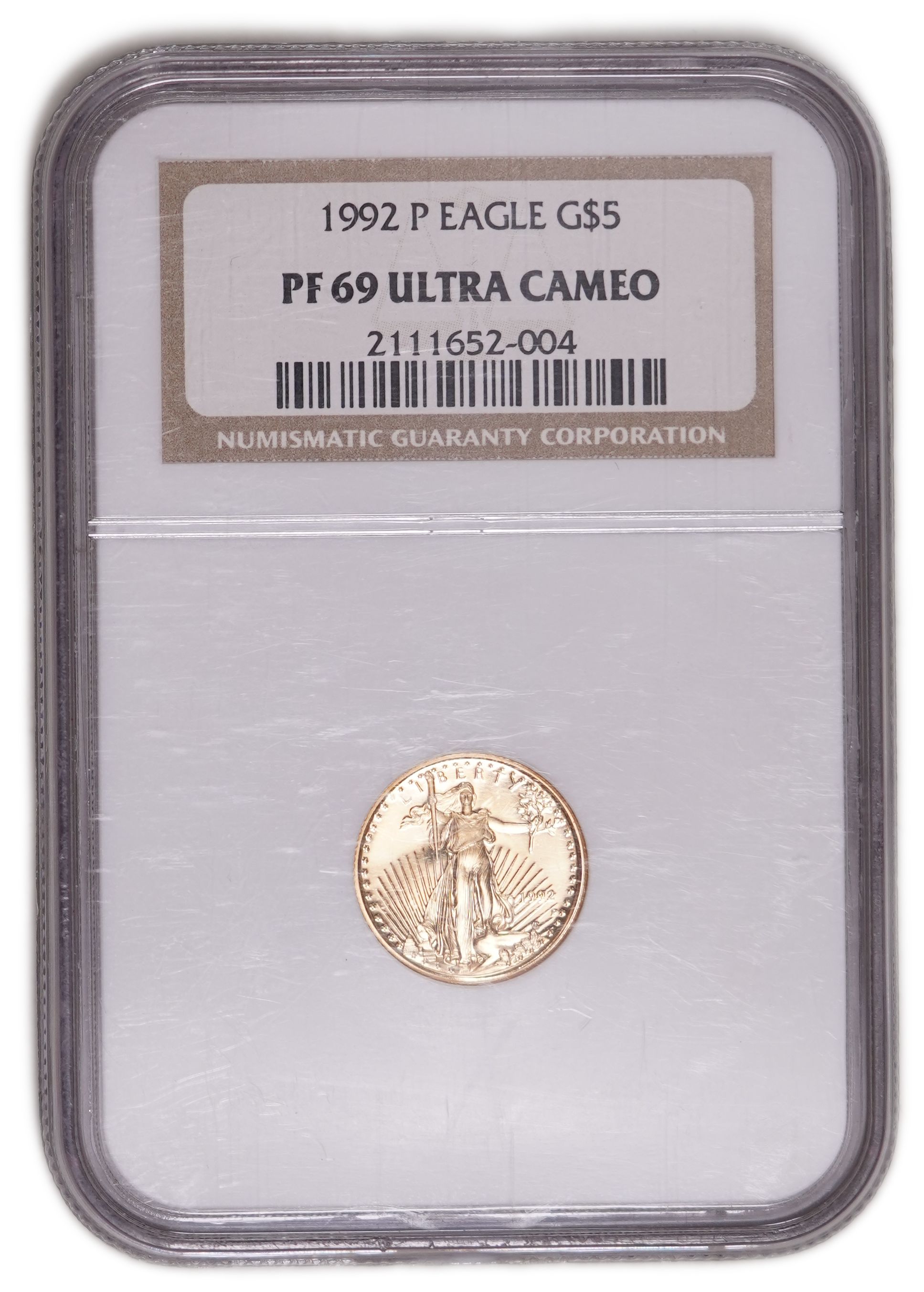 United States - 5 Dollars 1992 P - American Gold Eagle - Gold 916.7, 3.39g (3.11g Pure Gold, 1/10 oz.) - NGC PF 69 ... - 1 2