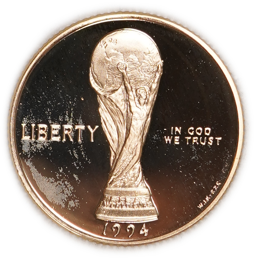 United States - 5 Dollars 1994 W - FIFA World Cup USA 94 - KM# 248 - Gold 900, 8.35g (approx. 7.52g pure gold ... - 1 2