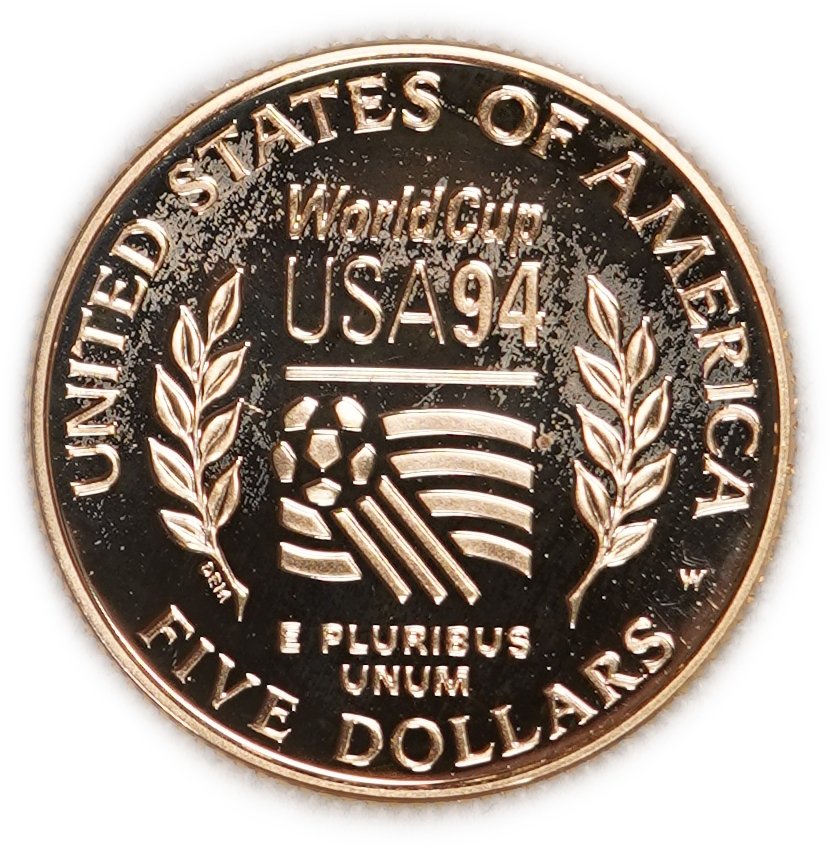 United States - 5 Dollars 1994 W - FIFA World Cup USA 94 - KM# 248 - Gold 900, 8.35g (approx. 7.52g pure gold ... - 1 3