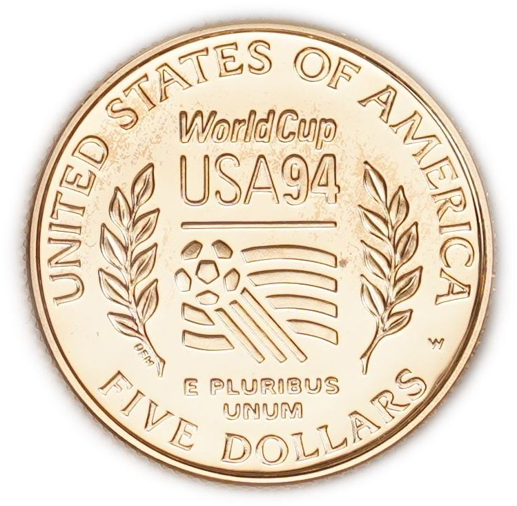 United States - 5 Dollars 1994 W - FIFA World Cup USA 94 - KM# 248 - Gold 900, 8.35g (approx. 7.52g pure gold ... - 1 1