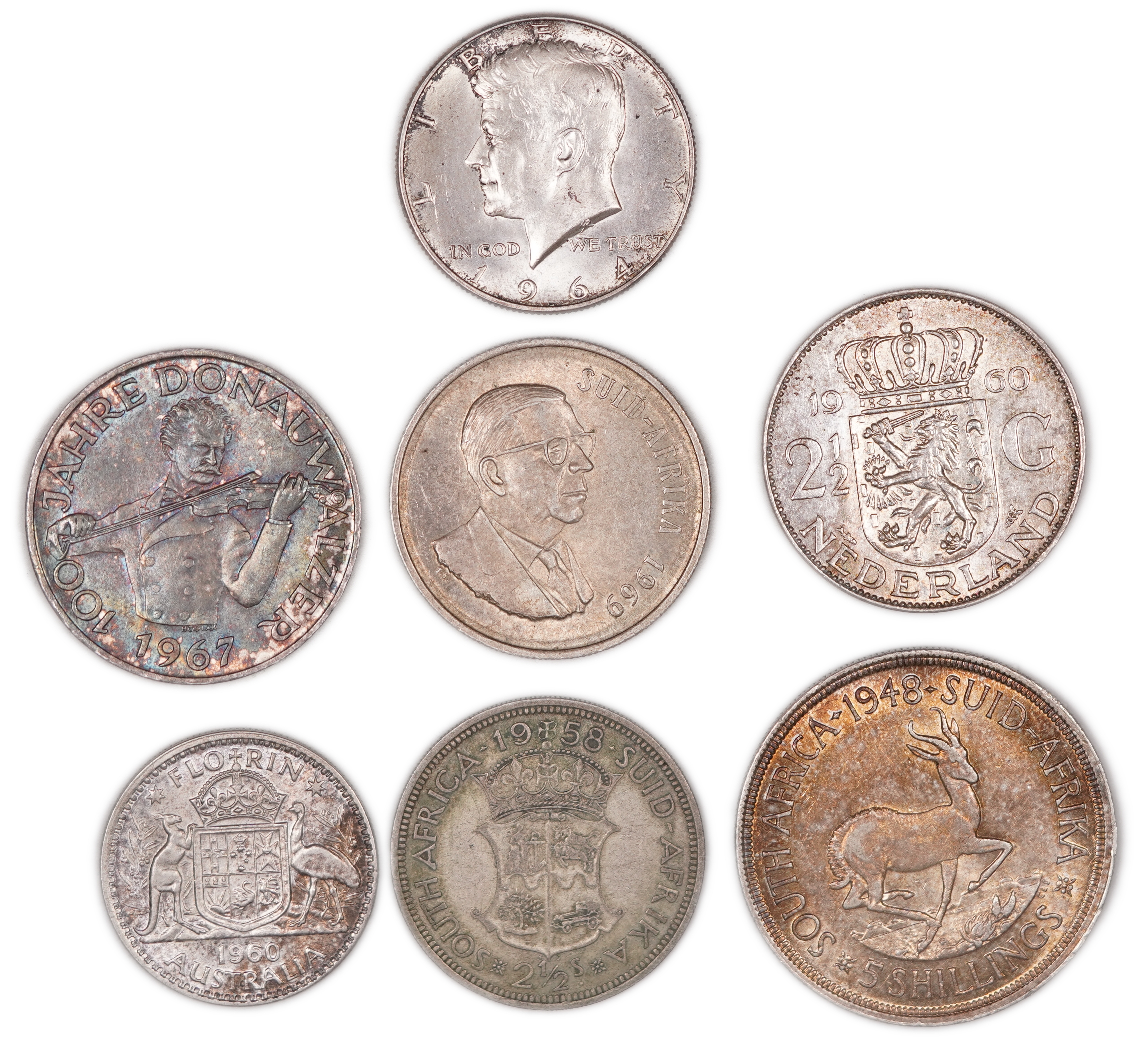 World Coins - Group of 7 Silver Coins from Austria, the United States, the Netherlands, Australia and South Africa ... - 1 0
