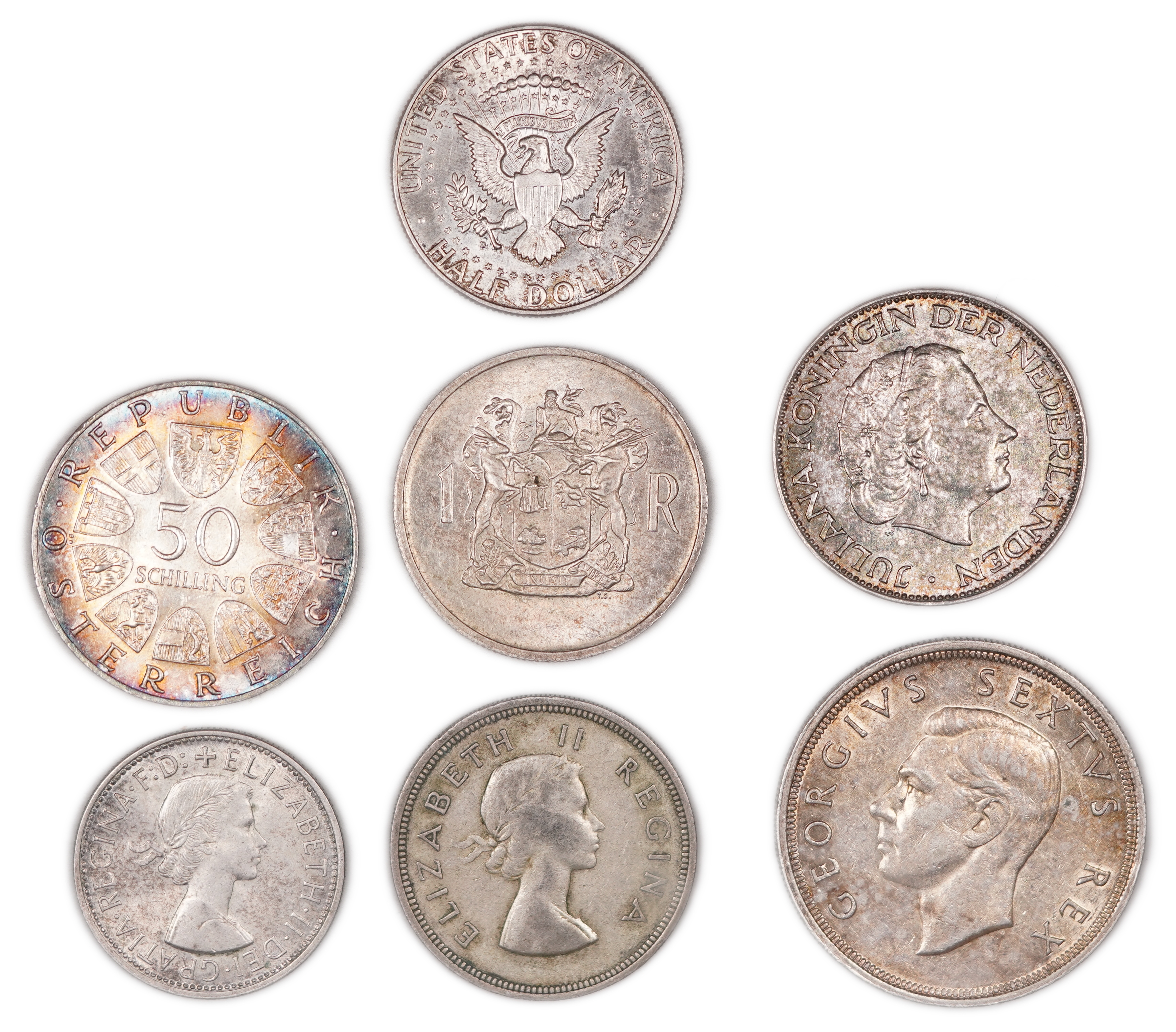 World Coins - Group of 7 Silver Coins from Austria, the United States, the Netherlands, Australia and South Africa ... - 1 1
