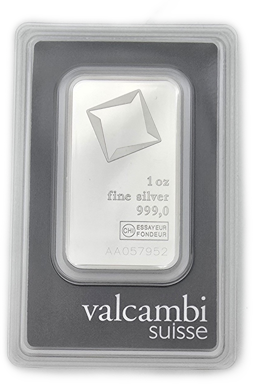 Bullion Bars - Switzerland - Valcambi Suisse Silver Bar, 1 Ounce - Silver 999, 31.10 g, in Original Assay Card