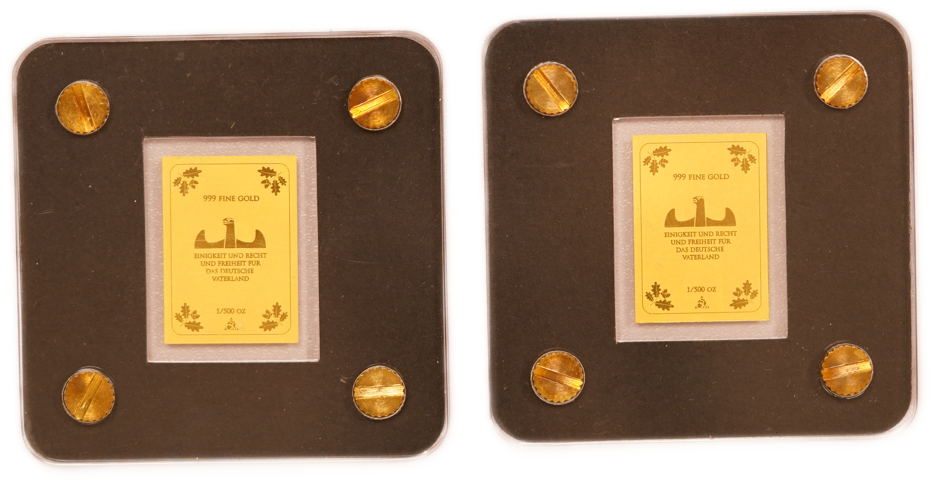 Gold Bars and Coins - Lot of 7 Miniature Gold Pieces with Various Themes - Gold 999, 1/500oz Each (approx. 0.44g ... - 1 11