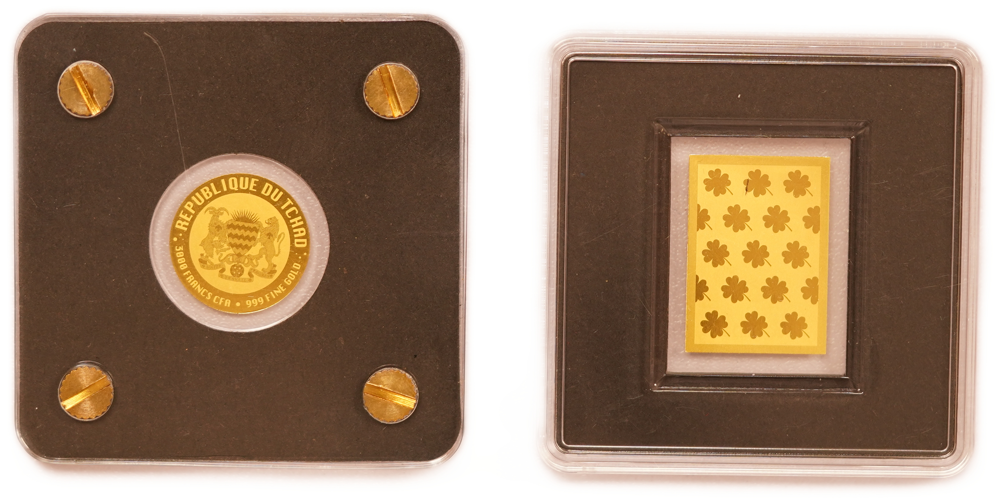 Gold Bars and Coins - Lot of 7 Miniature Gold Pieces with Various Themes - Gold 999, 1/500oz Each (approx. 0.44g ... - 1 3