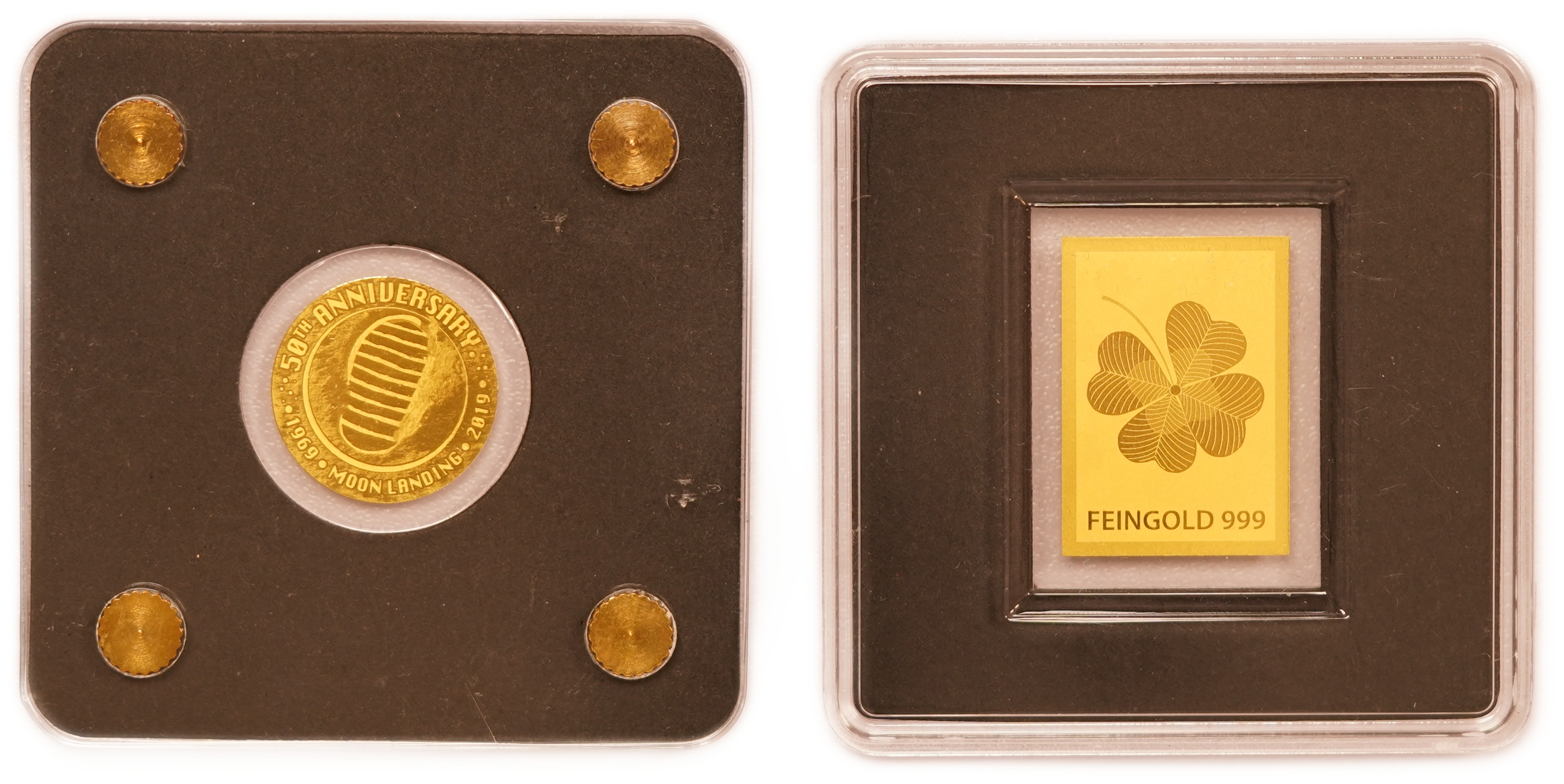 Gold Bars and Coins - Lot of 7 Miniature Gold Pieces with Various Themes - Gold 999, 1/500oz Each (approx. 0.44g ... - 1 2