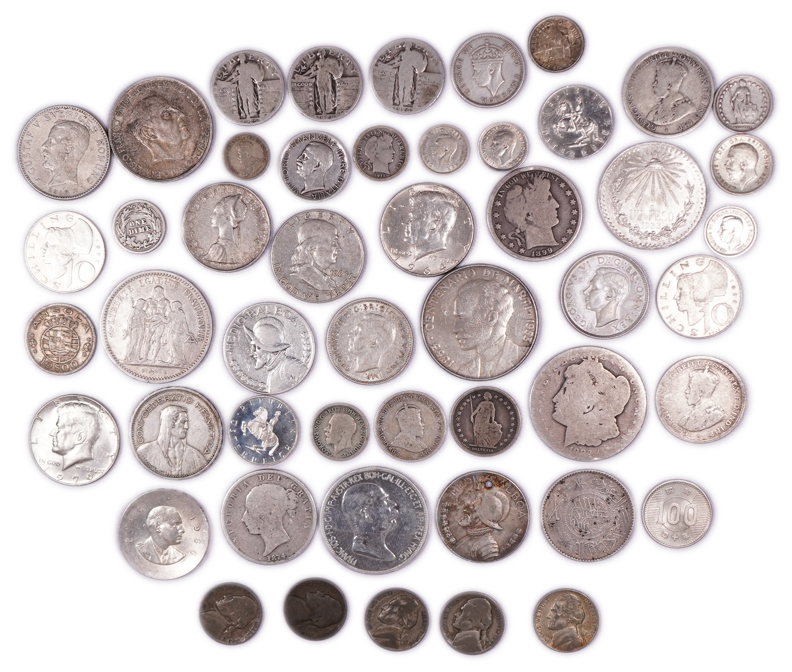 World Coins - Group of 51 Silver Coins from Various Countries, 19th and 20th Centuries - 458 g Total Weight - 1 0