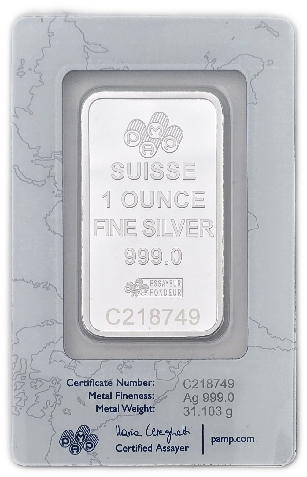 Bullion Bars - Switzerland - PAMP Suisse Silver Bar, 1 Ounce - Silver 999, 31.103 g, in Original Assay Card - 1 1