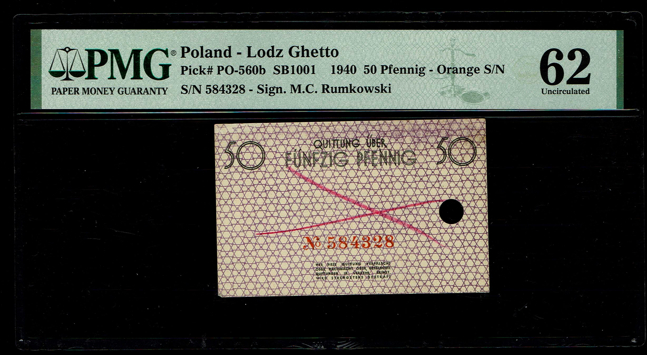 Holocaust and Camp Banknotes - Poland - Łódź Ghetto - 50 Pfennig, 1940 - Ink and Punch Hole Cancelled, Very Rare ... - 1 0