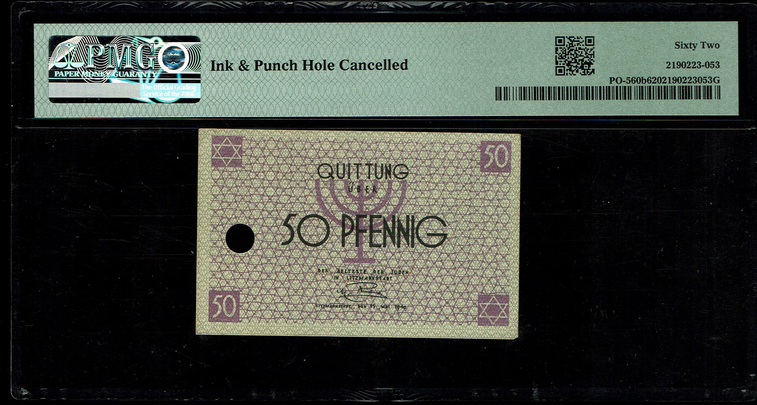 Holocaust and Camp Banknotes - Poland - Łódź Ghetto - 50 Pfennig, 1940 - Ink and Punch Hole Cancelled, Very Rare ... - 1 1