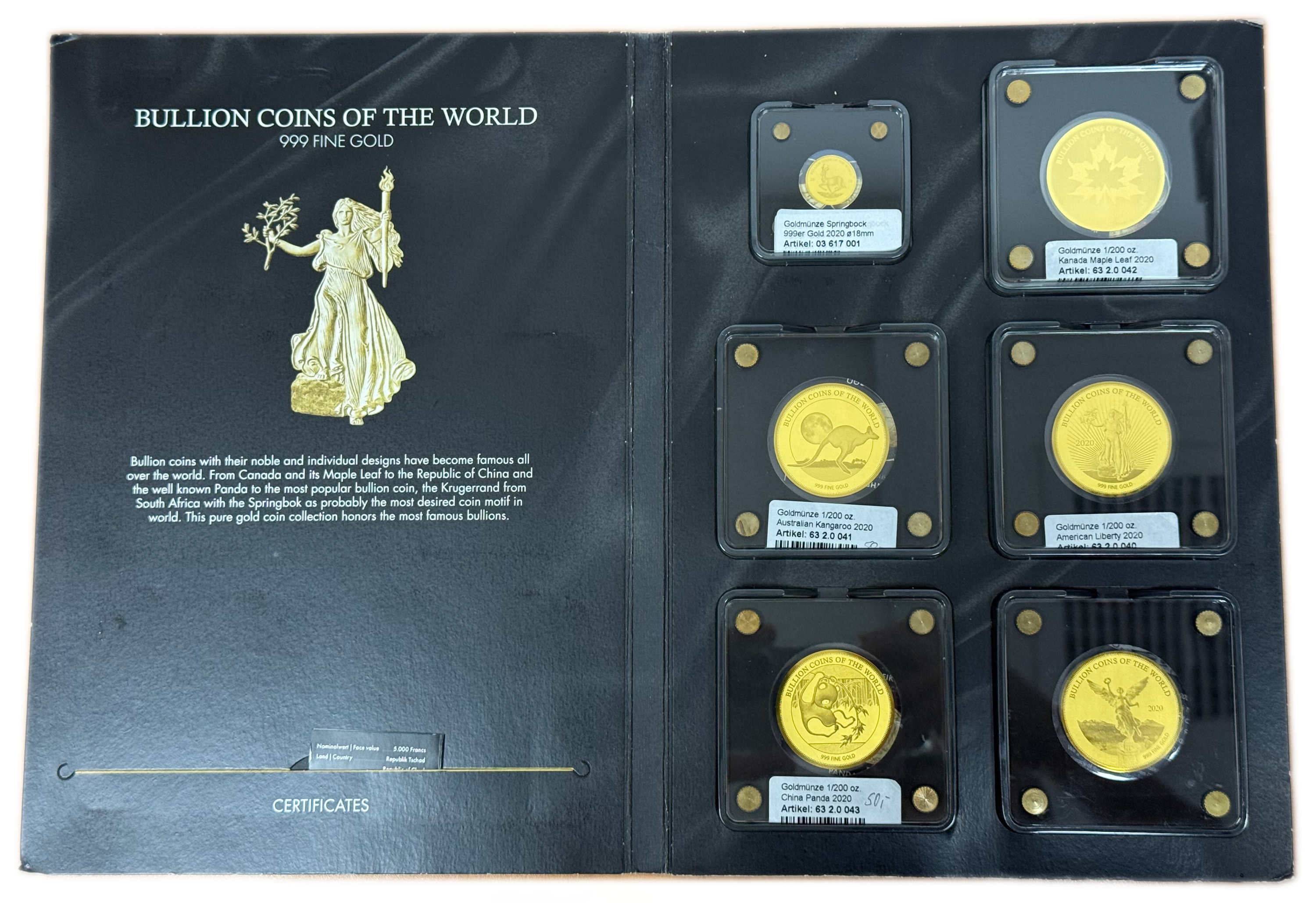 Chad - “Bullion Coins of the World” Series 2020 - 6 Gold .999 Coins - 5×5,000 CFA Francs and One 3,000 CFA Francs - ...