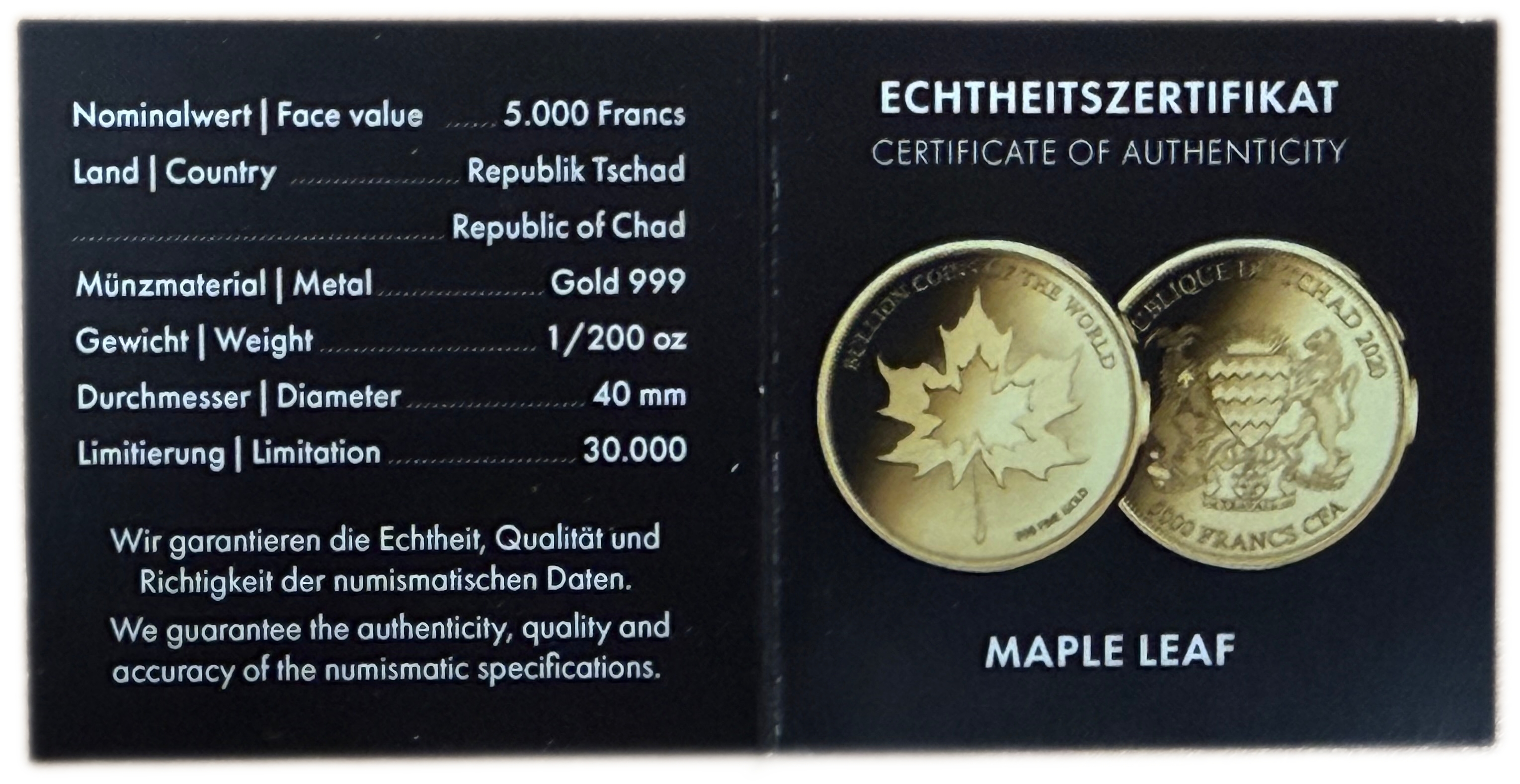 Chad - “Bullion Coins of the World” Series 2020 - 6 Gold .999 Coins - 5×5,000 CFA Francs and One 3,000 CFA Francs - ... - 1 3
