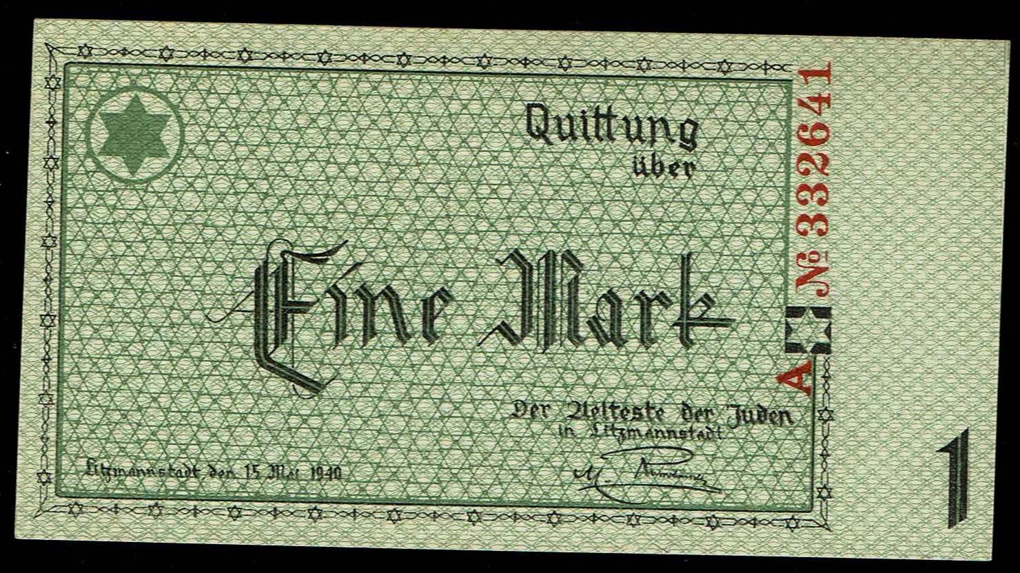 Holocaust and Camp Banknotes - Poland - Łódź Ghetto - 1 Mark 1940 - 1 0