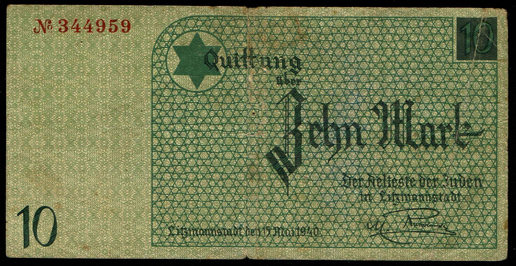 Holocaust and Camp Banknotes - Poland - Łódź Ghetto - 10 Mark 1940 - 1 0