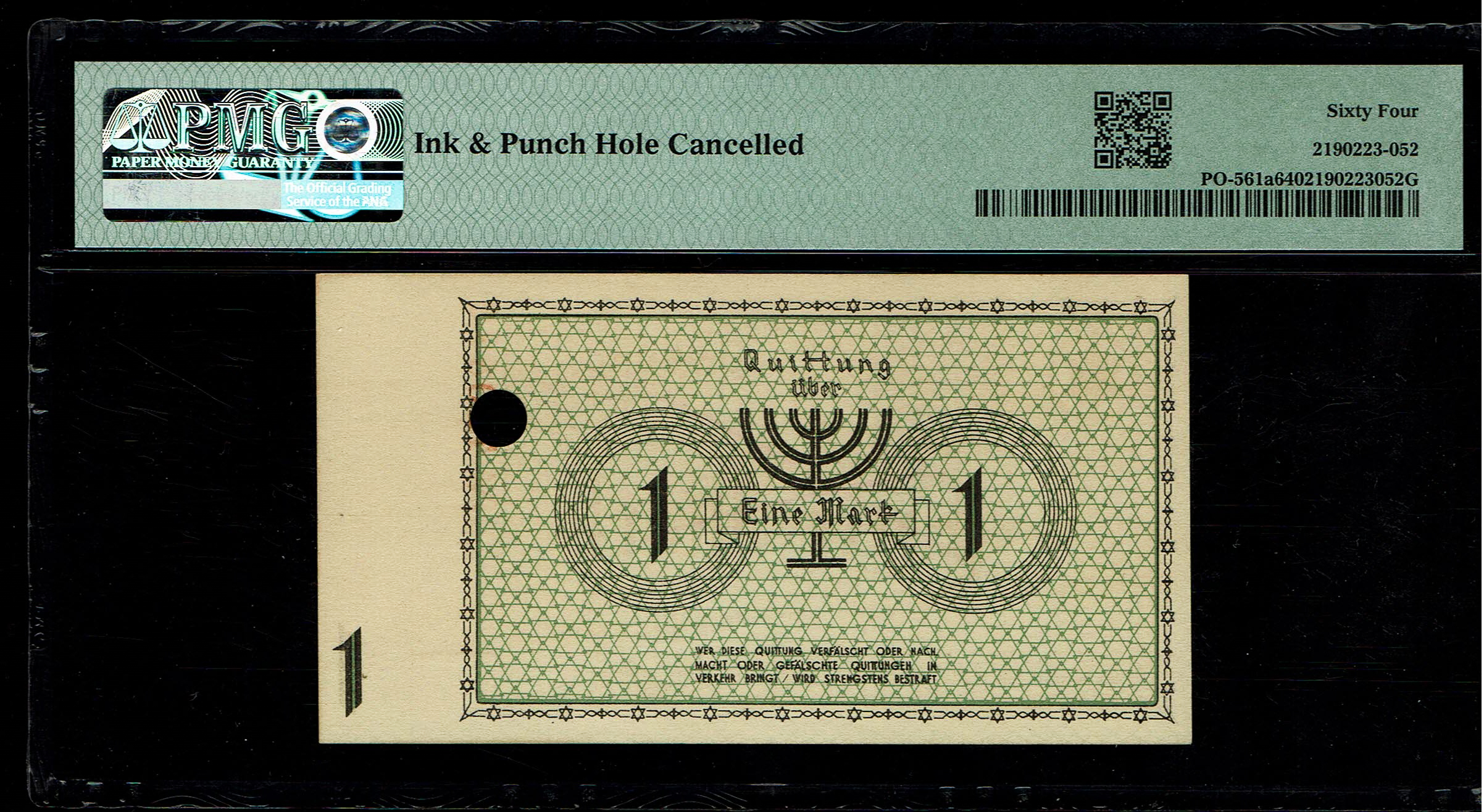 Holocaust and Camp Banknotes - Poland - Łódź Ghetto - 1 Mark 1940 - Ink and Punch Hole Cancelled, Very Rare Variety ... - 1 1