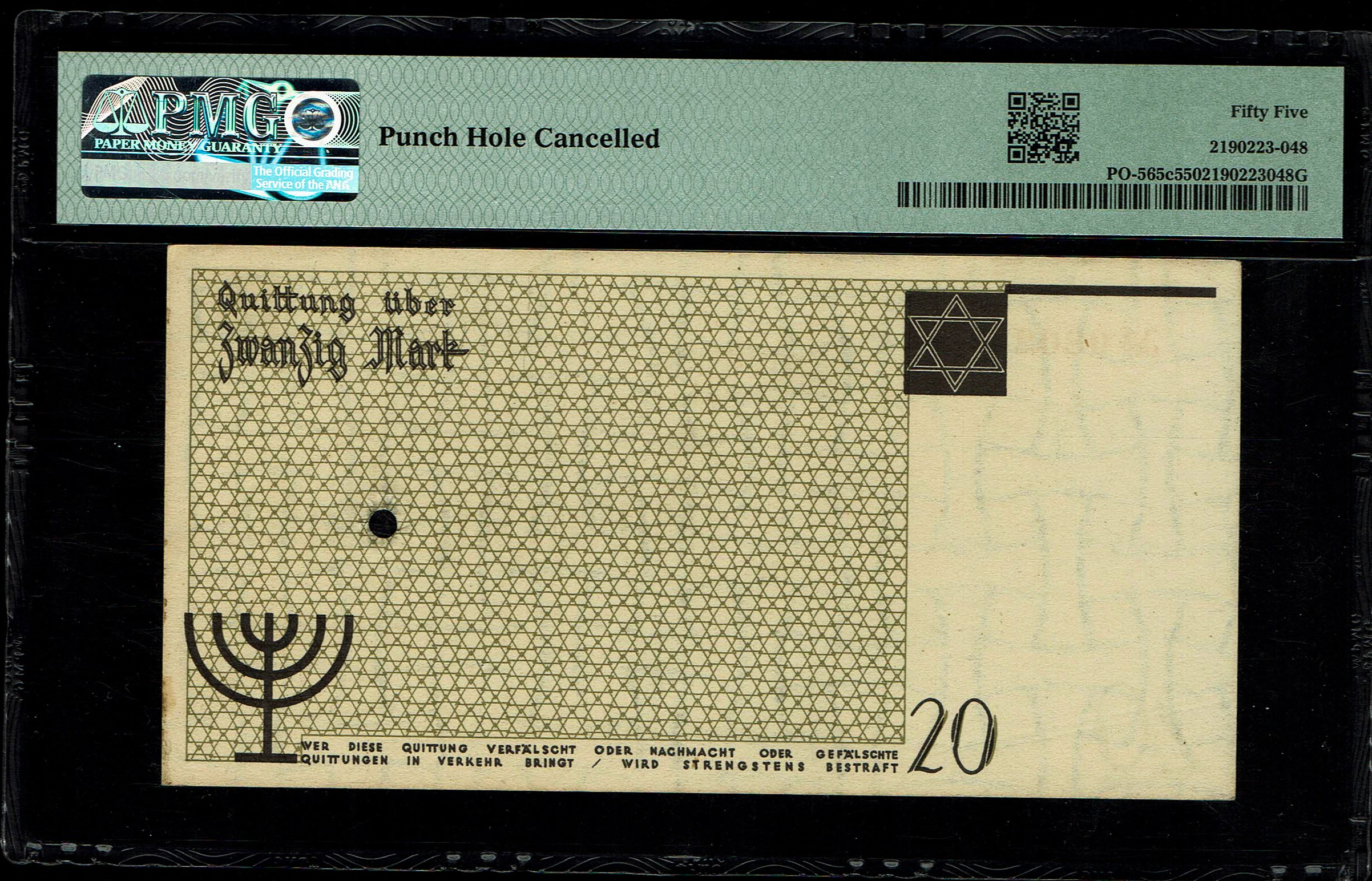 Holocaust and Camp Banknotes - Poland - Łódź Ghetto - 20 Mark 1940 With Watermark - Punch Hole Cancelled, Very Rare ... - 1 1