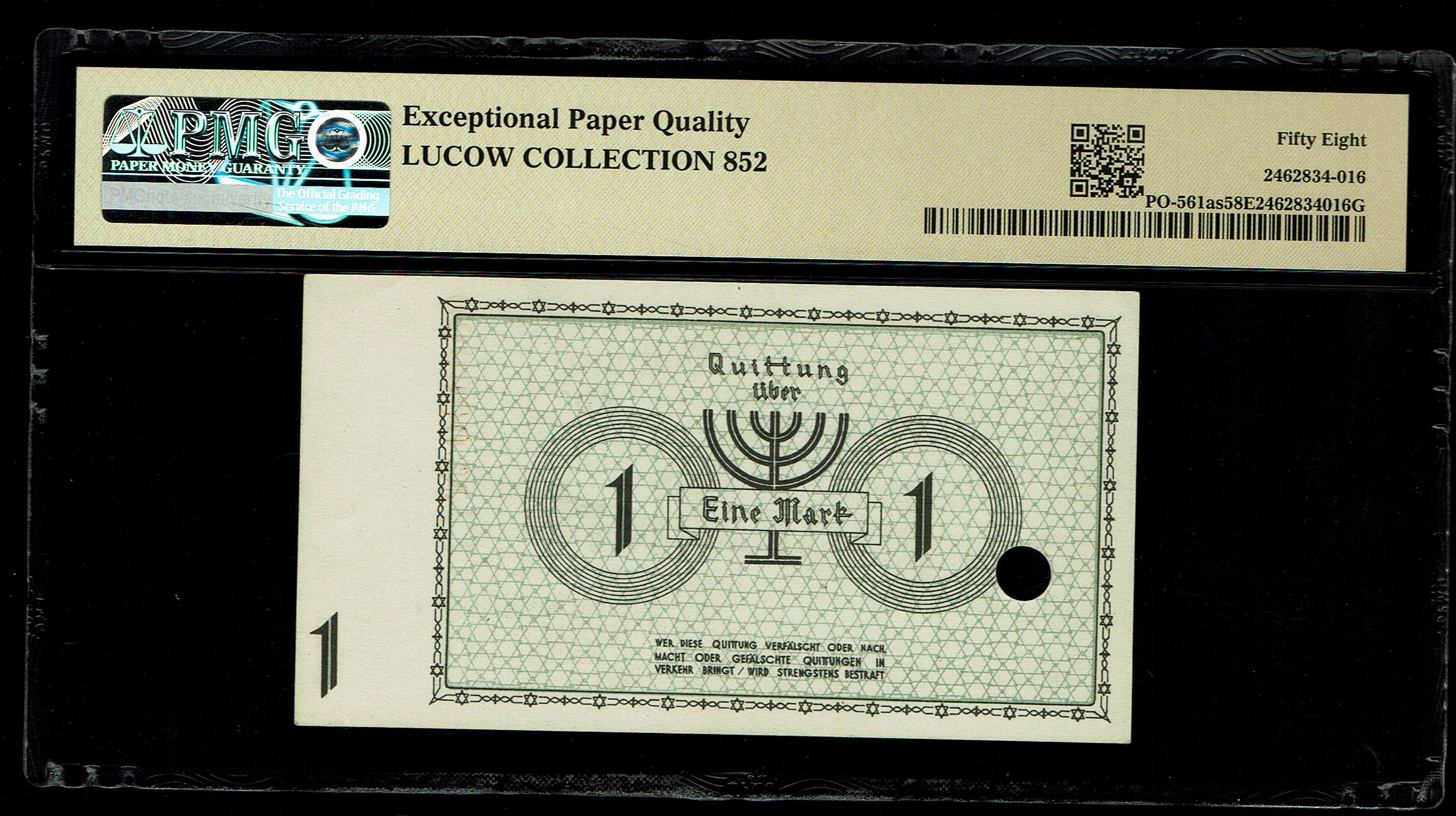 Holocaust and Camp Banknotes - Poland - Łódź Ghetto - 1 Mark 1940 Specimen Note - Punch Cancelled, Very Rare - PMG ... - 1 1