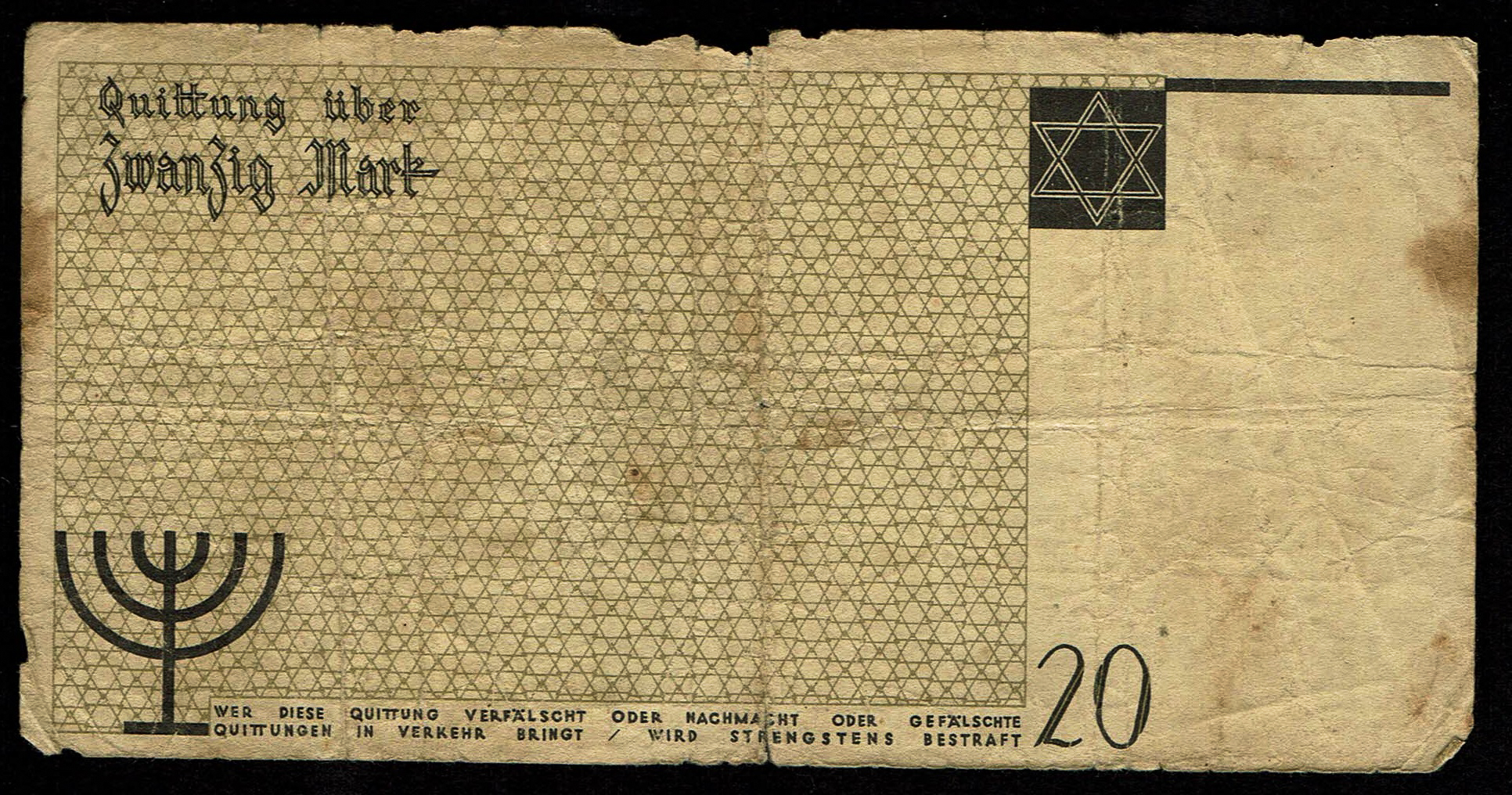Holocaust and Camp Banknotes - Poland - Łódź Ghetto - 20 Mark 1940 With Watermark - 1 1