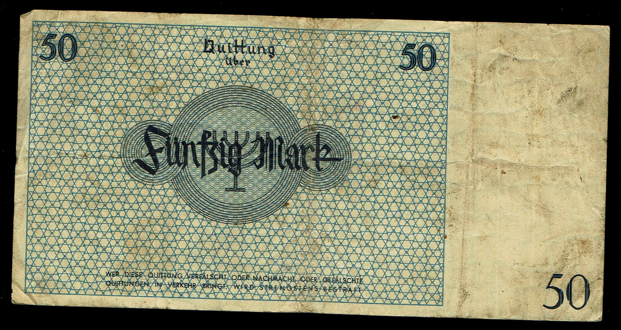 Holocaust and Camp Banknotes - Poland - Łódź Ghetto - 50 Mark 1940 With Watermark - 1 1