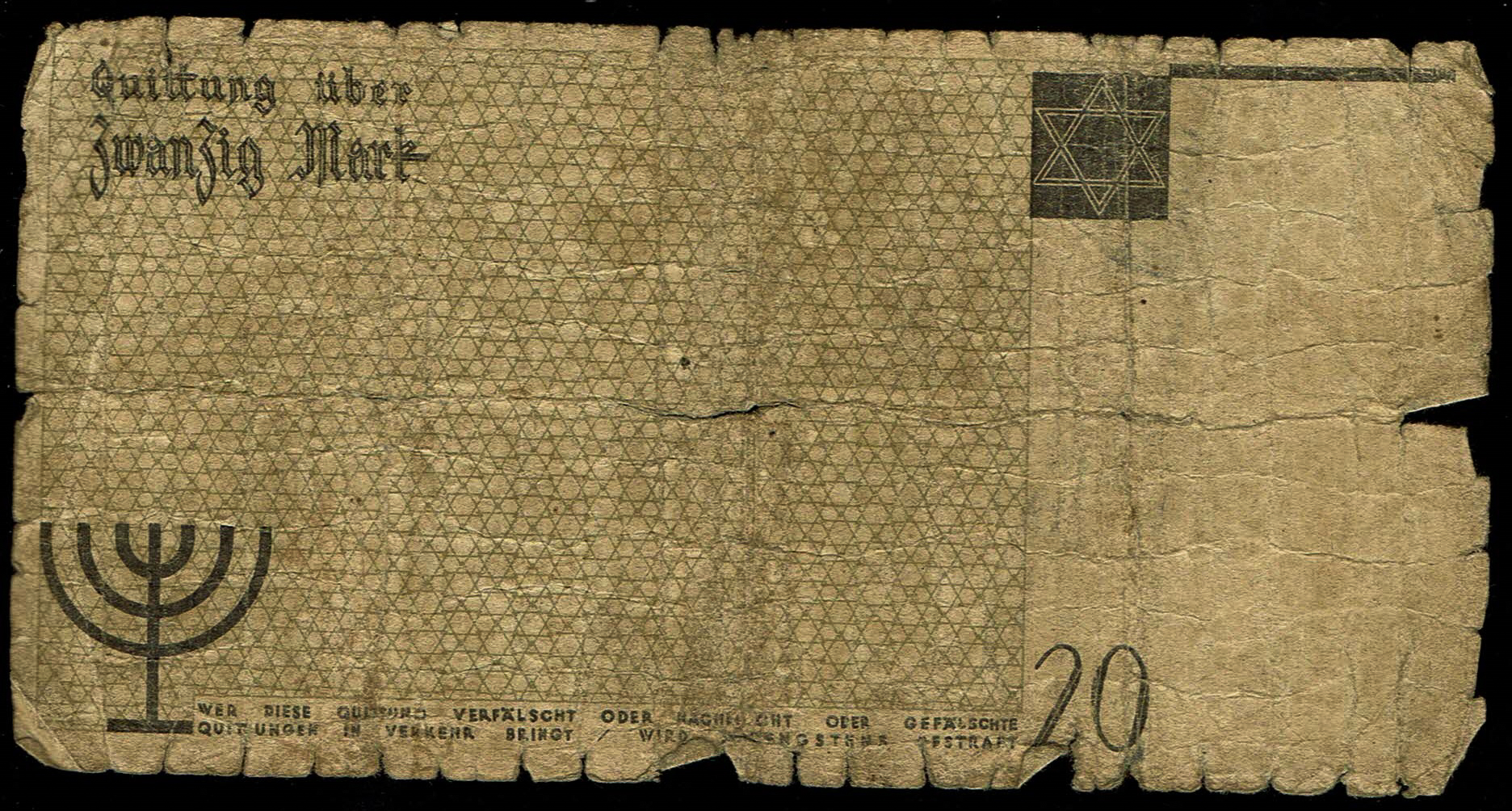 Holocaust and Camp Banknotes - Poland - Łódź Ghetto - 20 Mark 1940 With Watermark - 1 1