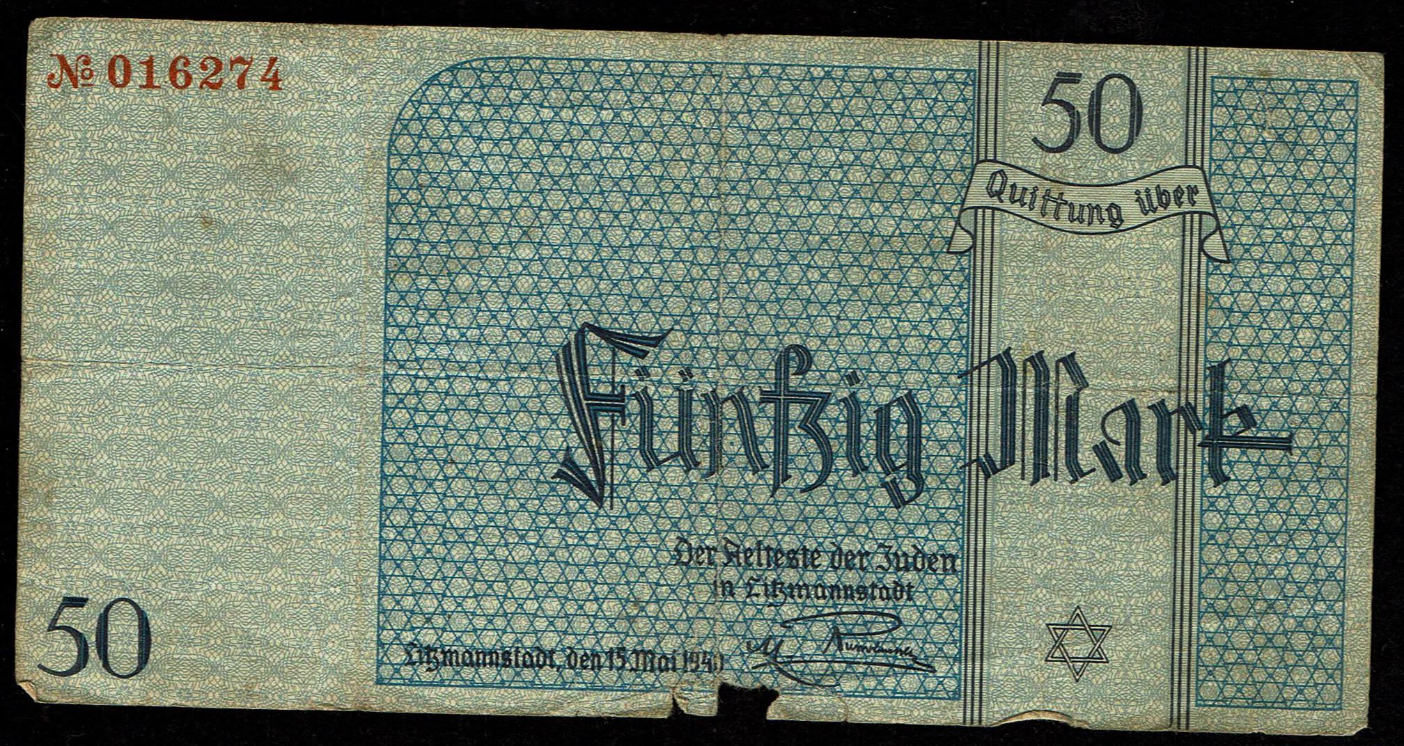 Holocaust and Camp Banknotes - Poland - Łódź Ghetto - 50 Mark 1940 With Watermark - 1 0