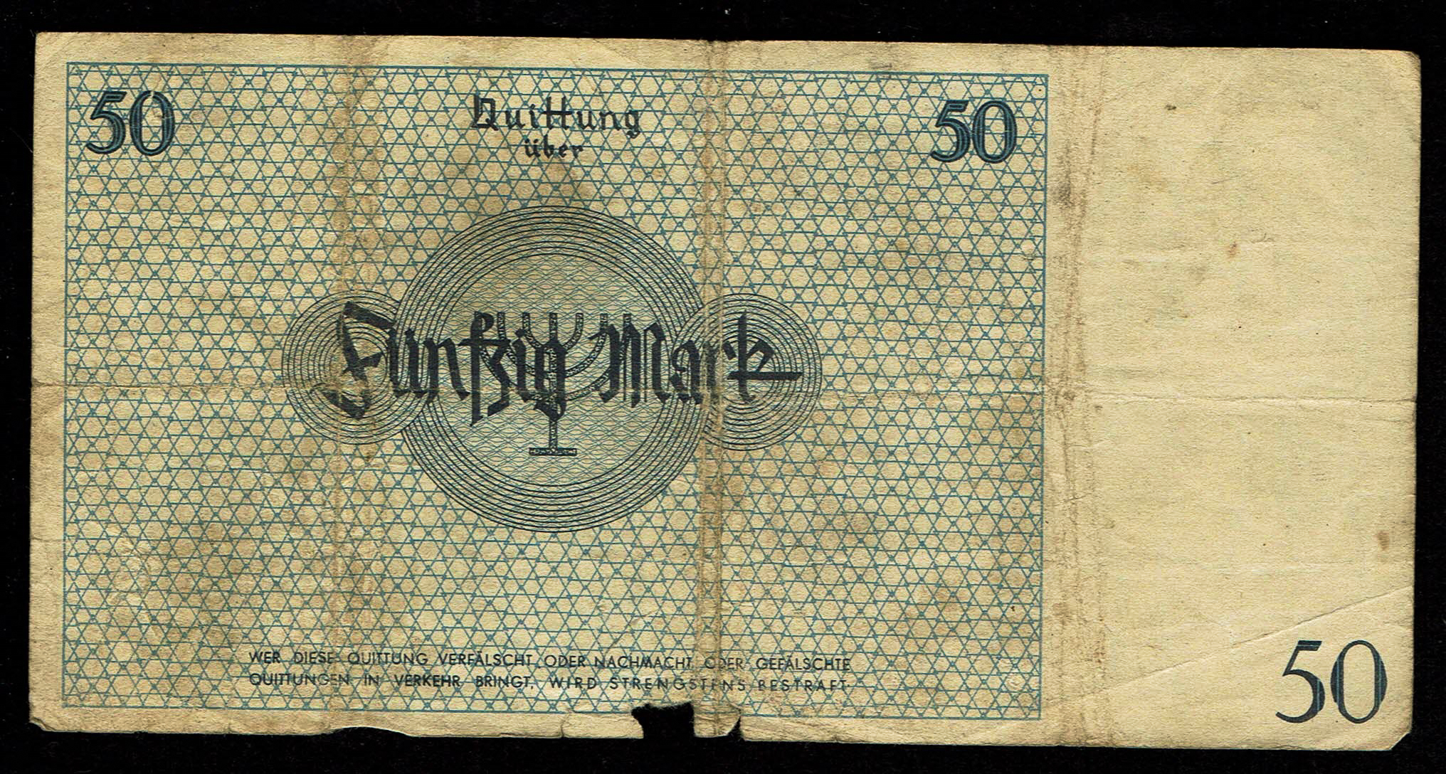 Holocaust and Camp Banknotes - Poland - Łódź Ghetto - 50 Mark 1940 With Watermark - 1 1