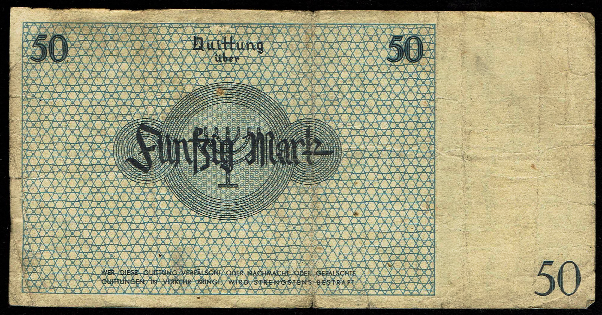 Holocaust and Camp Banknotes - Poland - Łódź Ghetto - 50 Mark 1940 With Watermark - 1 1