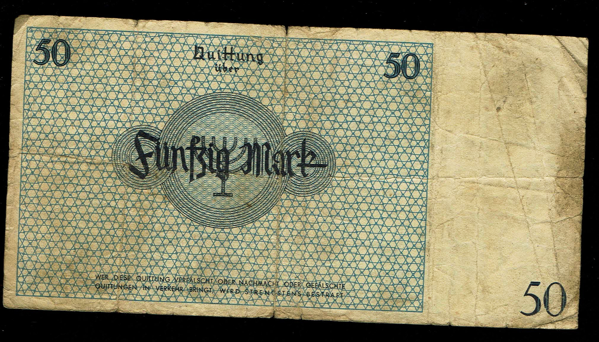 Holocaust and Camp Banknotes - Poland - Łódź Ghetto - 50 Mark 1940 With Watermark - 1 1