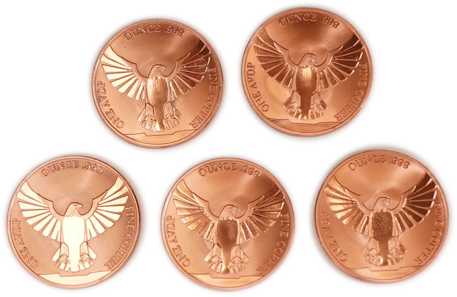 United States - Lot of 5 Round Copper Bars - American Eagle and United States Flag - .999 Copper, One Ounce Each - ... - 1 1