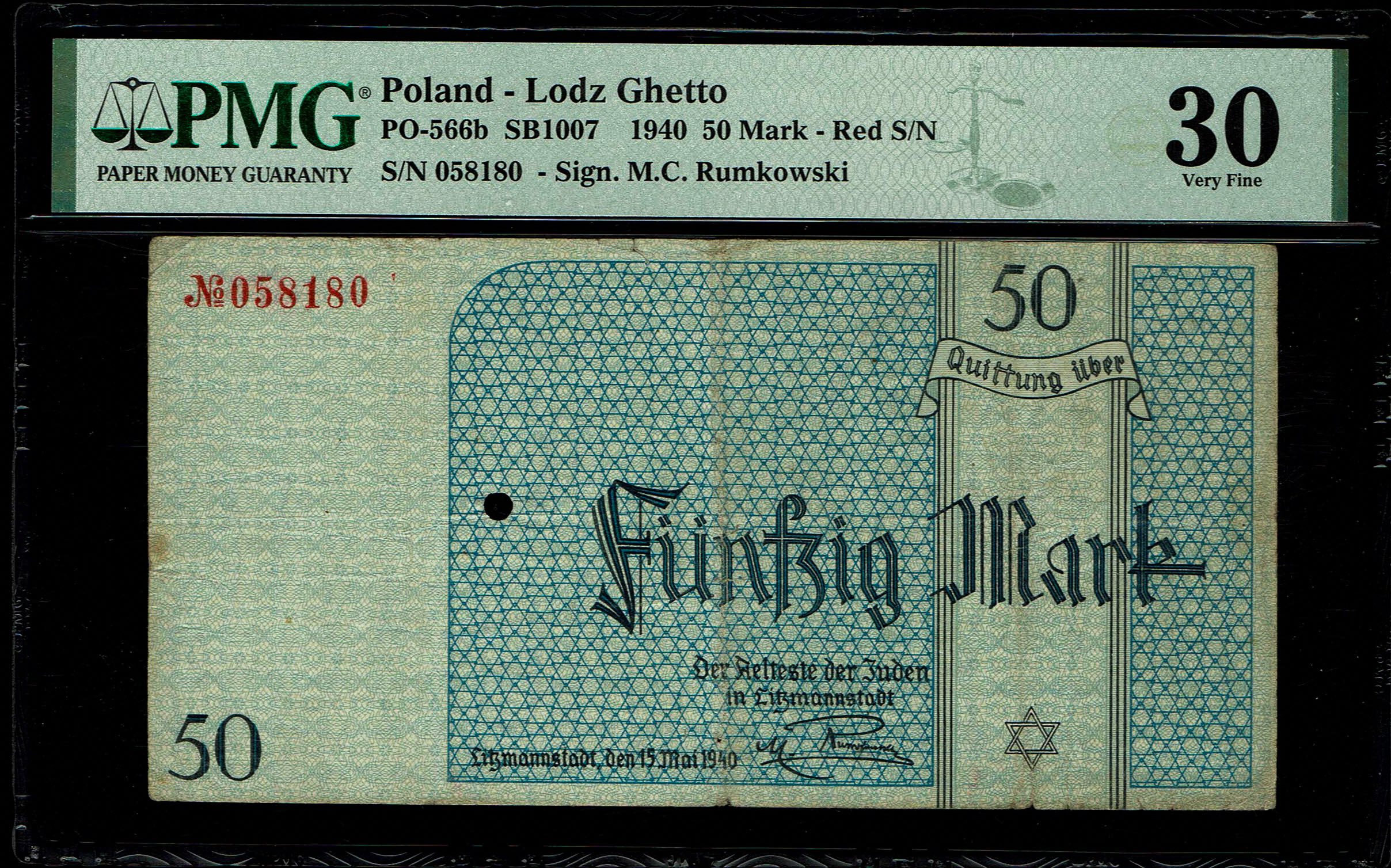Holocaust and Camp Banknotes - Poland - Łódź Ghetto - 50 Mark 1940 With Watermark - Punch-Hole Cancelled, Very Rare ... - 1 0