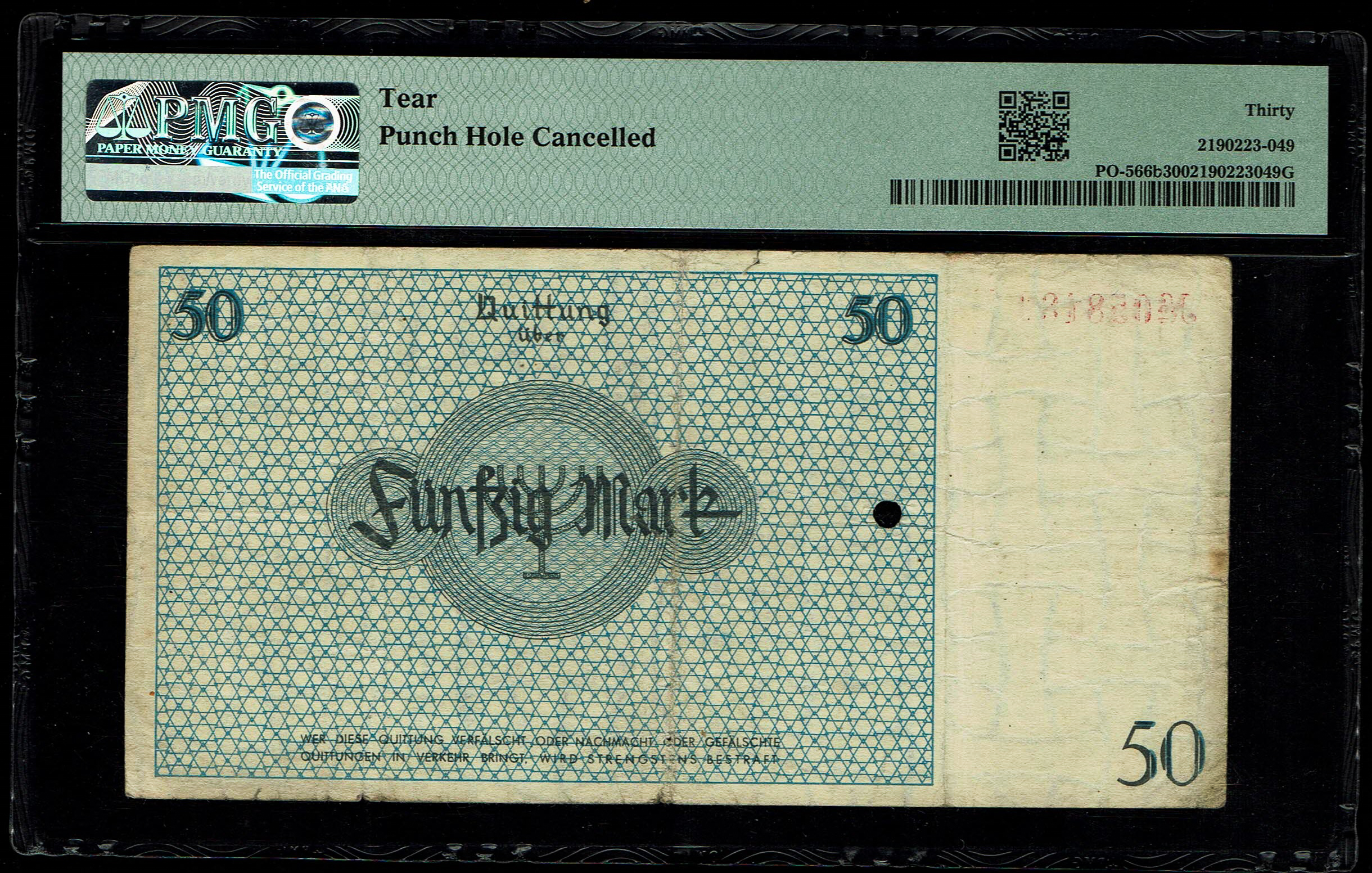 Holocaust and Camp Banknotes - Poland - Łódź Ghetto - 50 Mark 1940 With Watermark - Punch-Hole Cancelled, Very Rare ... - 1 1