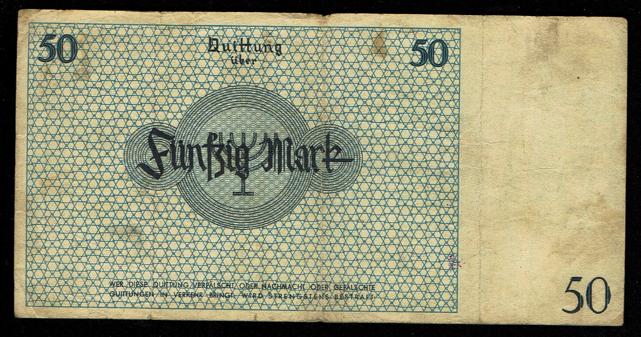 Holocaust and Camp Banknotes - Poland - Łódź Ghetto - 50 Mark 1940 With Watermark - 1 1