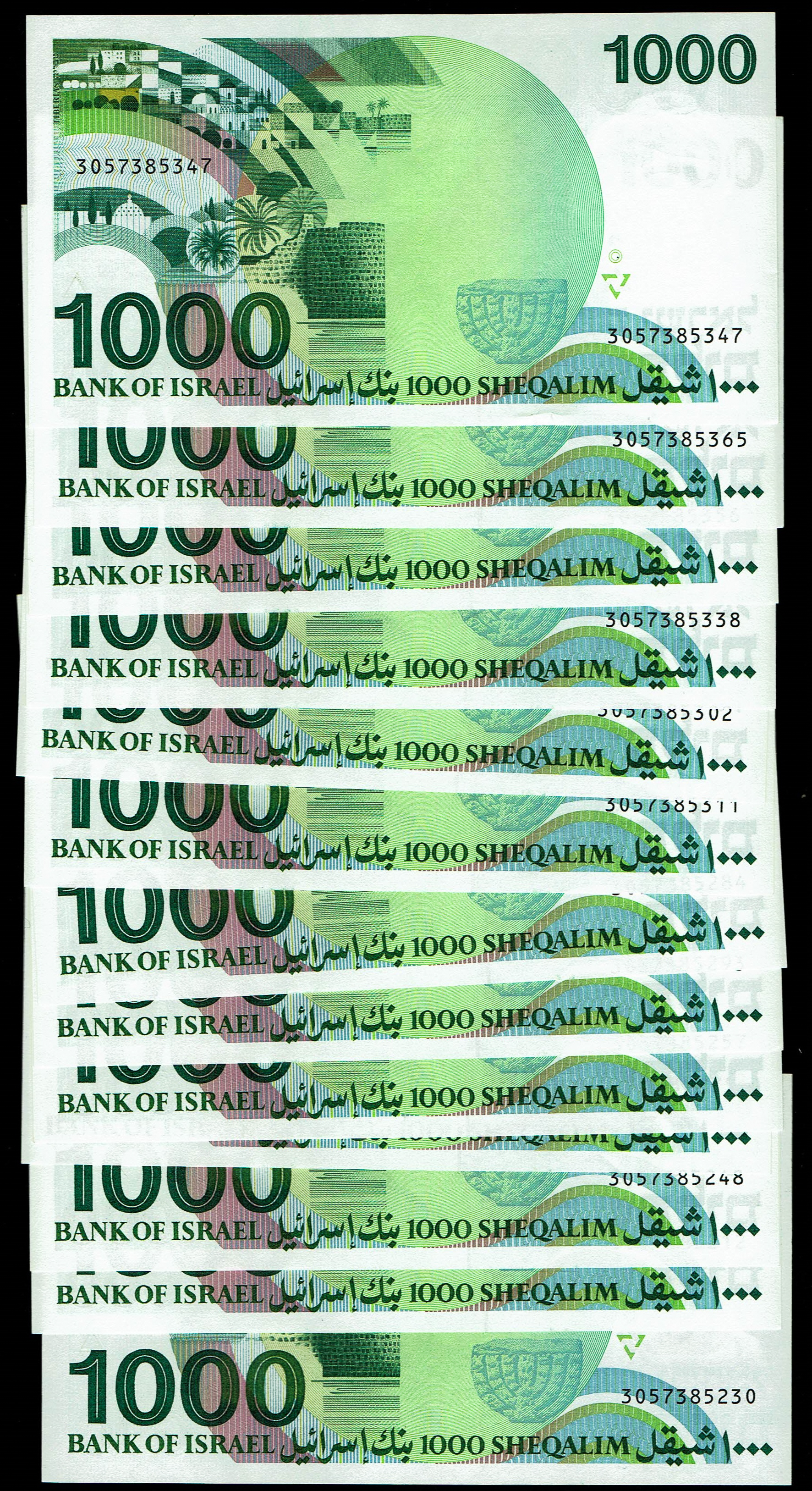Israel - 13 of 1000 Sheqalim Banknote Lot 1983 - "Rarb" Instead of "Harav" Printing Error - KM# 49 - Uncirculated - 1 1