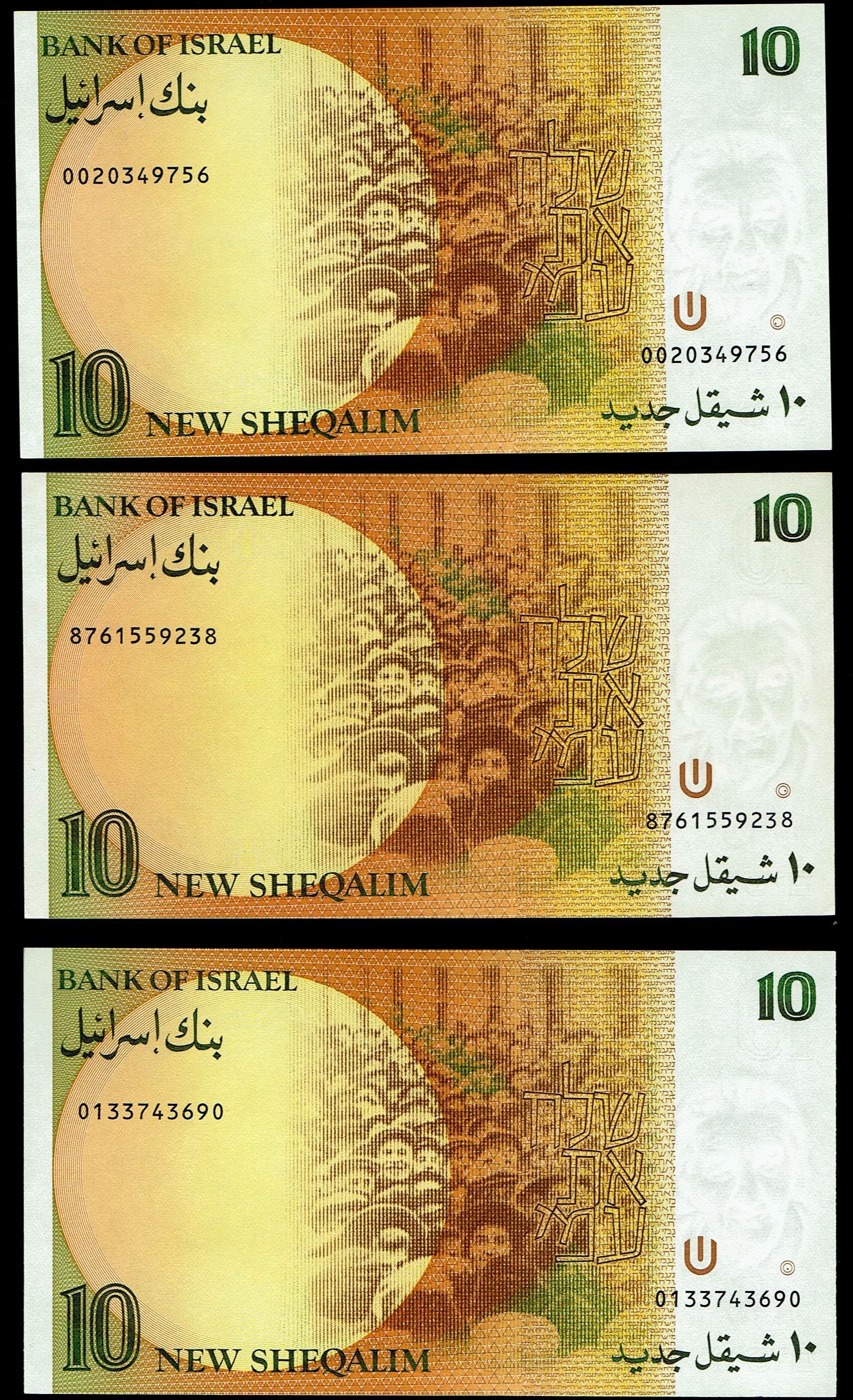 10 New Sheqalim 1985 (3 Notes)
10 New Sheqalim 1987 (3 Notes)
10 New Sheqalim 1992 (1 ... - 1 3