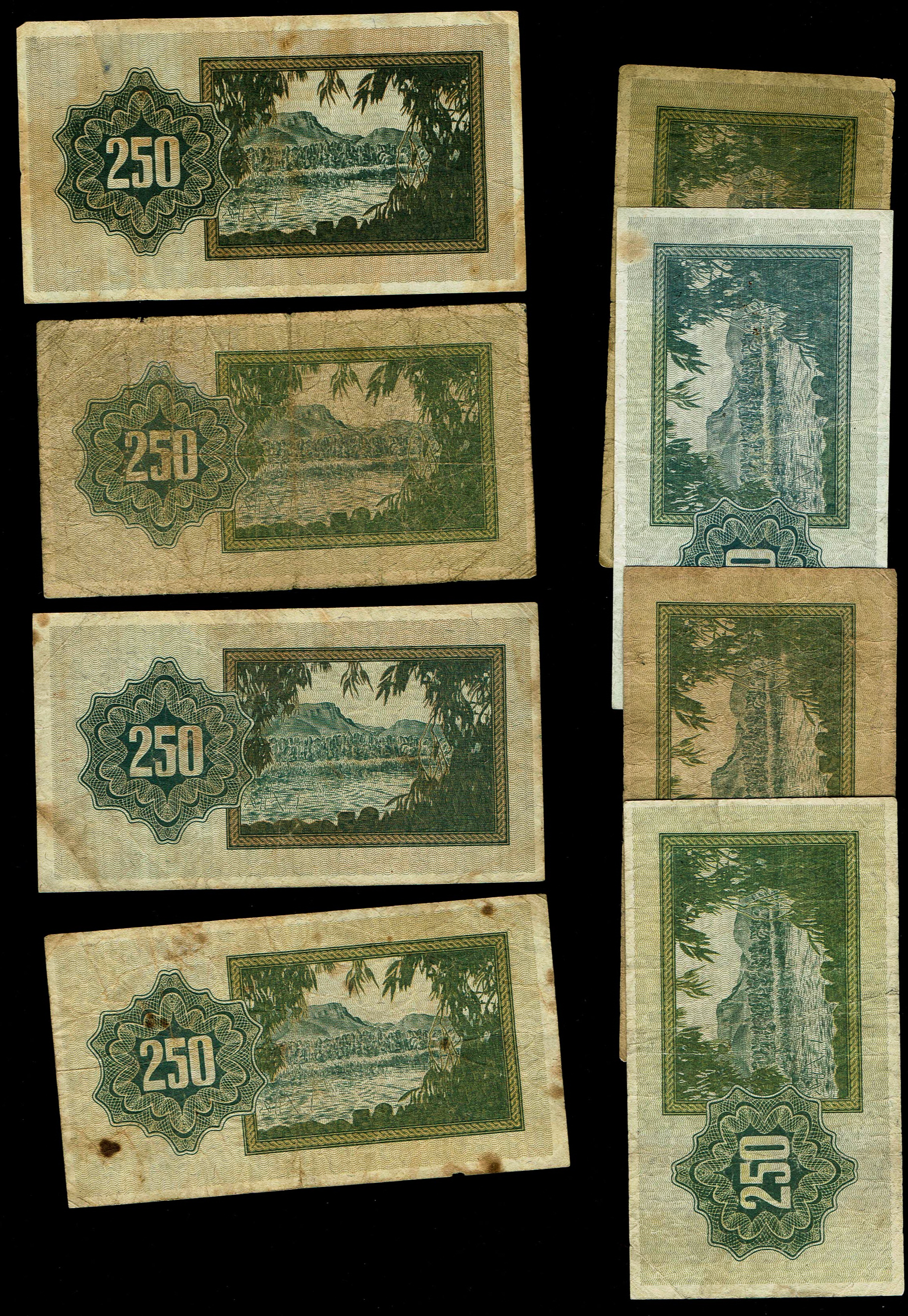Israel - Lot of 8 Banknotes 250 Pruta 1953 - "Menorah on Left" - Very Good - Very Fine - 1 3