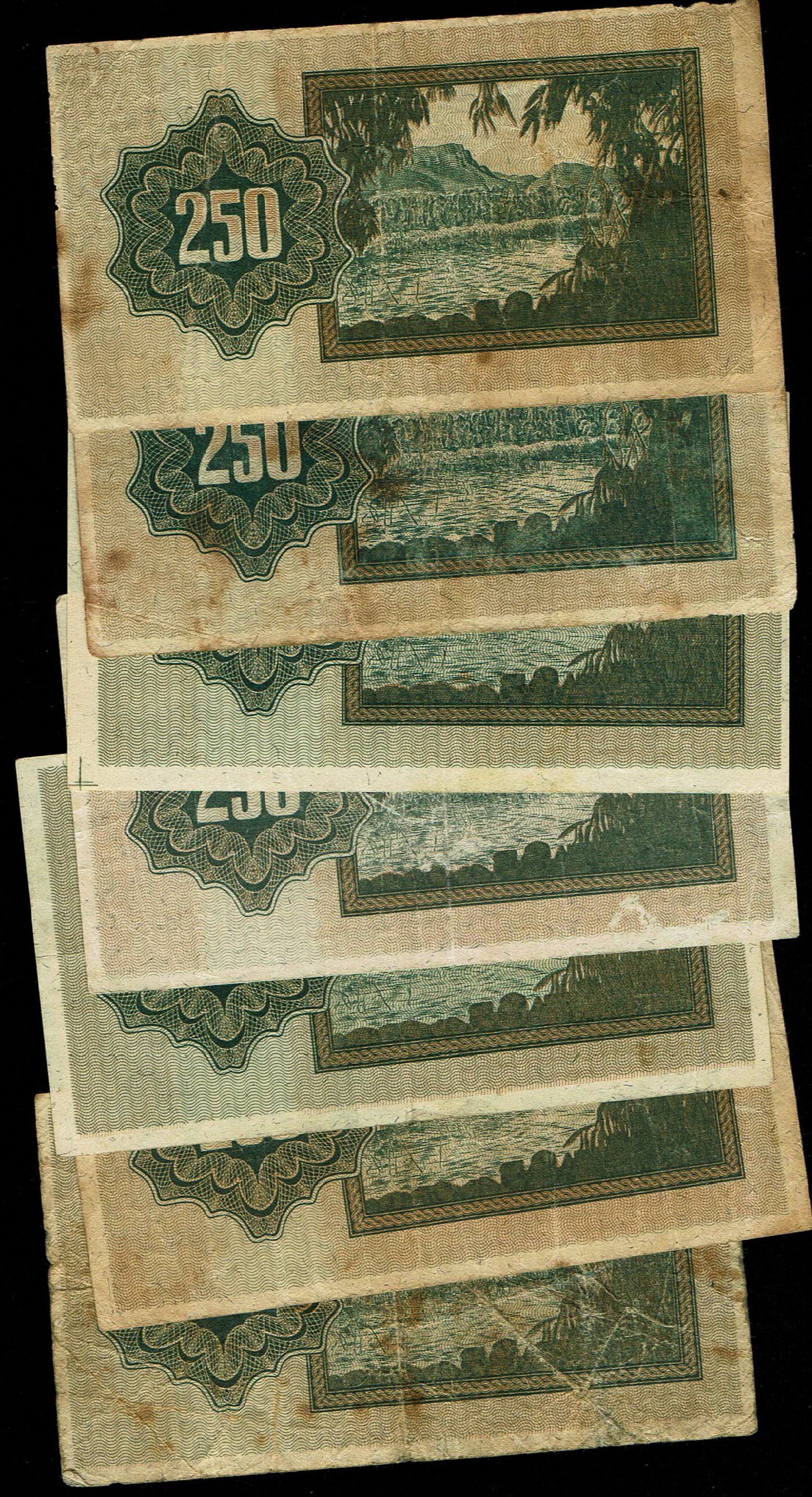 Israel - Lot of 7 Banknotes 250 Pruta 1953 - "Menorah on Left" - Very Good - Fine - 1 1