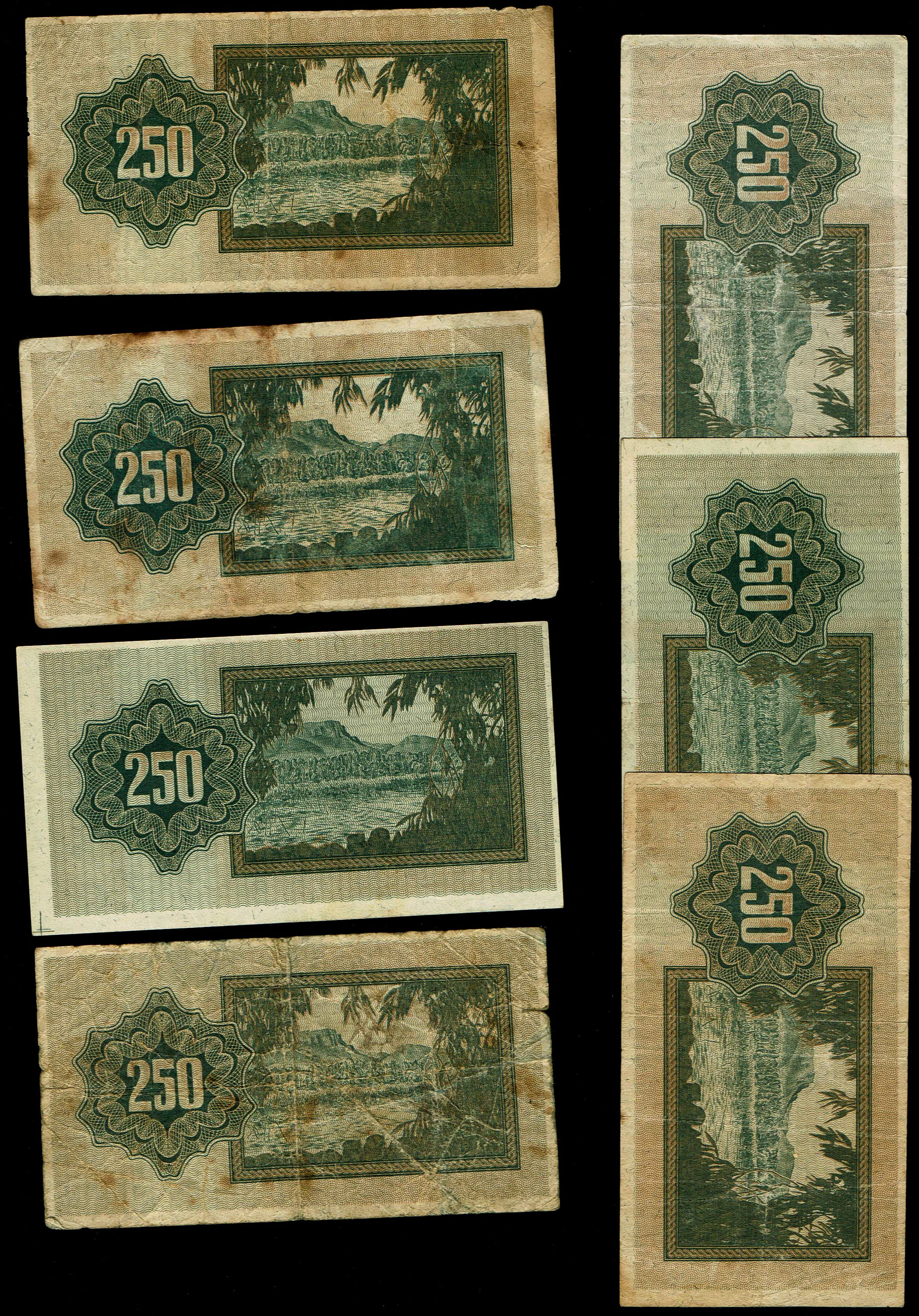 Israel - Lot of 7 Banknotes 250 Pruta 1953 - "Menorah on Left" - Very Good - Fine - 1 3
