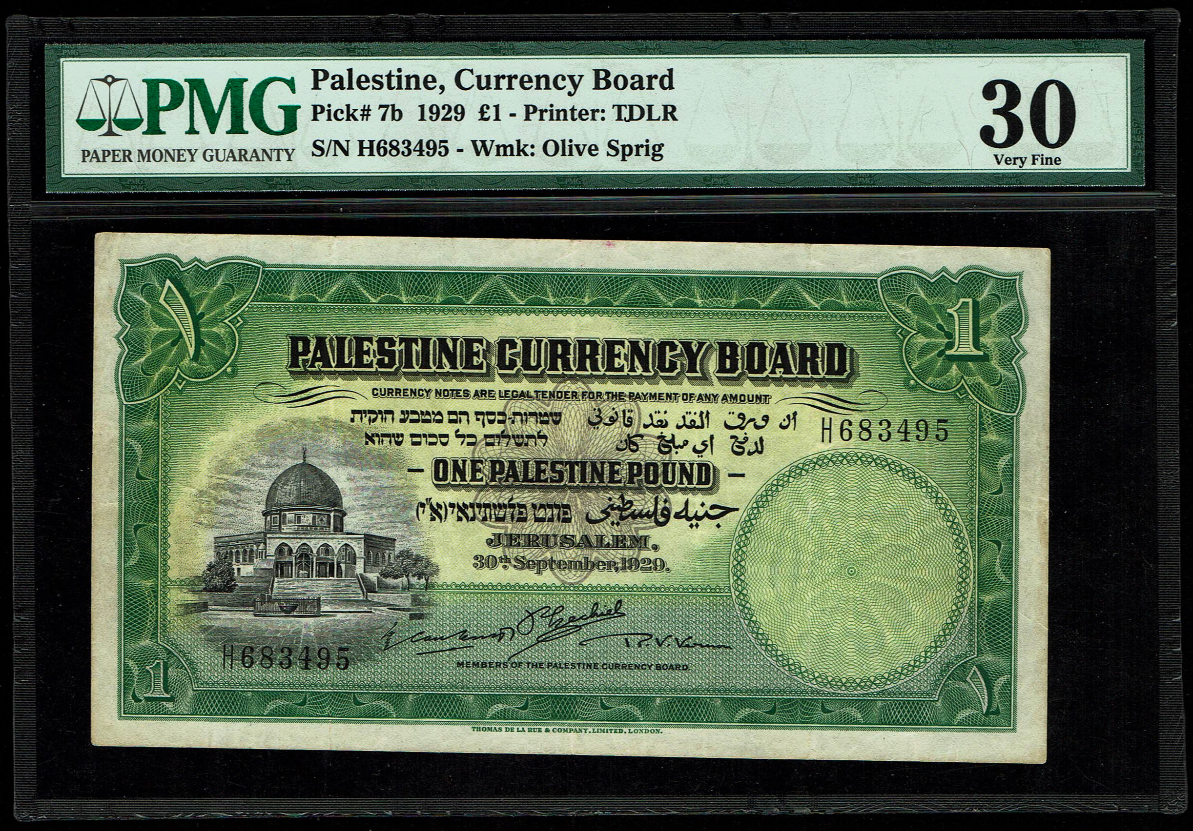 Palestine - 1 Pound 1929 - Pick 7b - PMG 30 Very Fine - 1 0