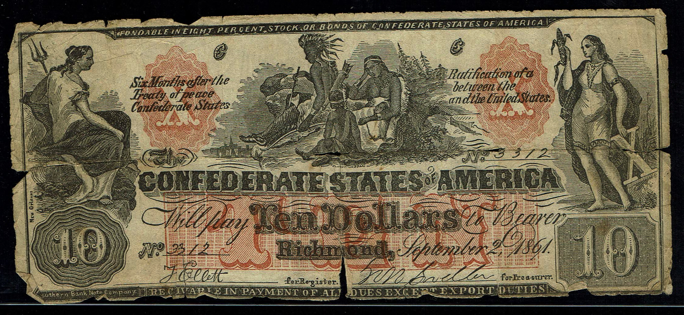 United States - Confederate States - 10 Dollars 1861 - Richmond, Virginia - 1 0