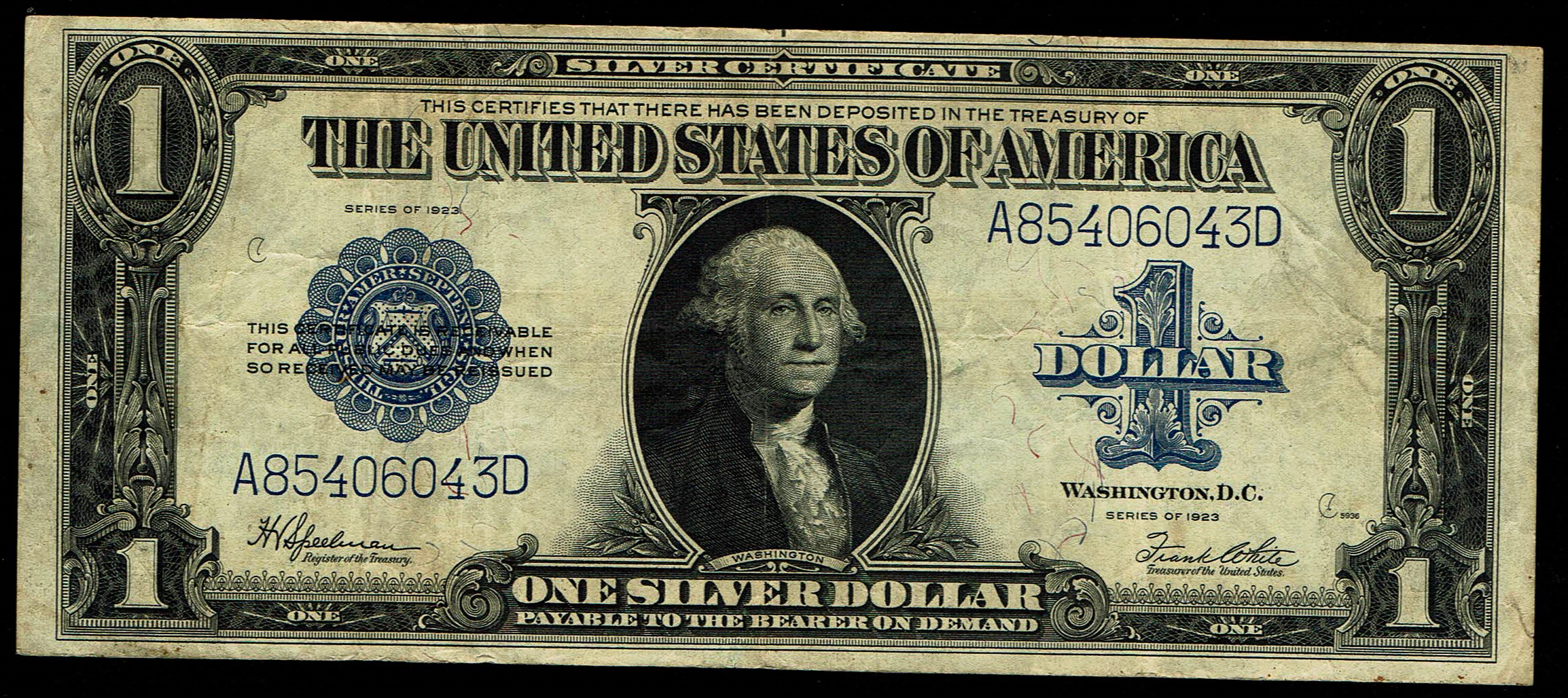 United States - 1 Dollar 1923 - Silver Certificate, Blue Seal - Speelman-White Signatures - Friedberg 237 - 1 0