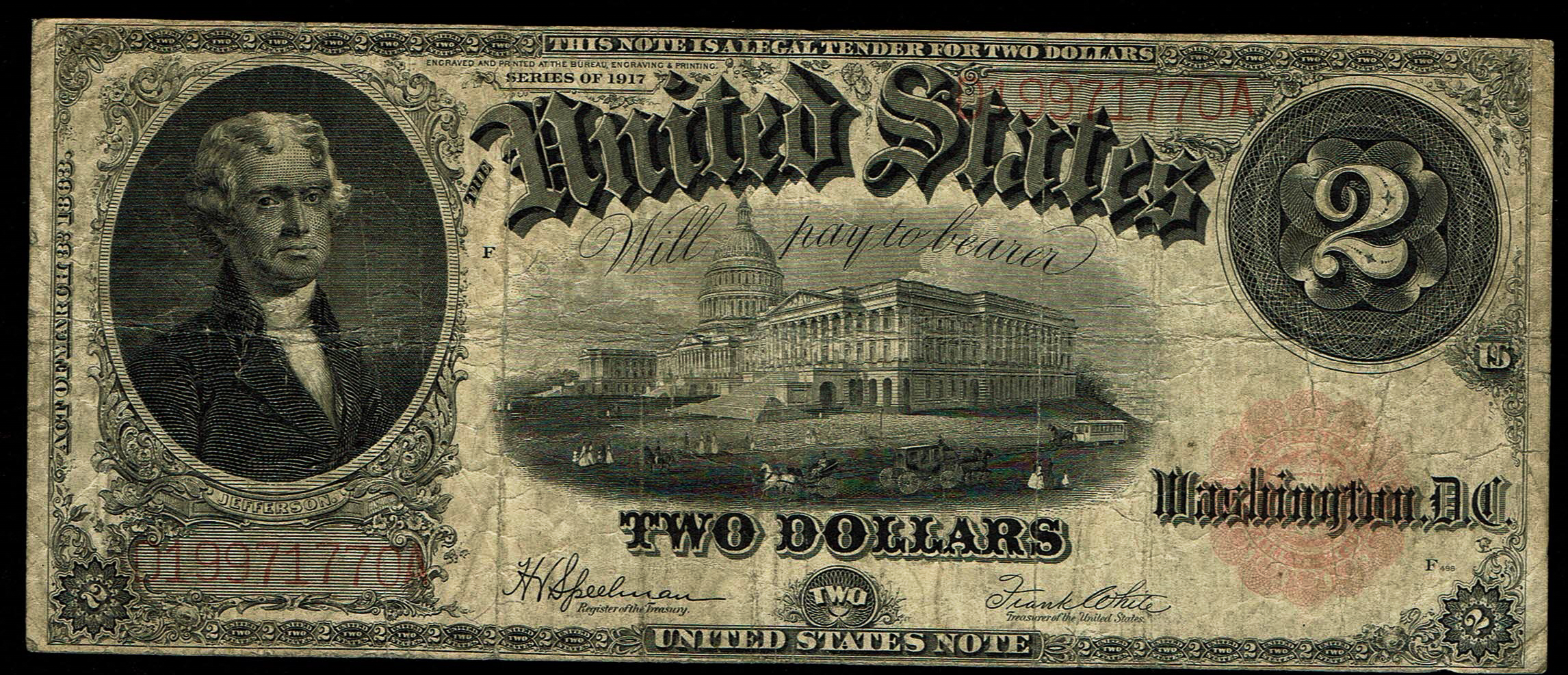 United States - 2 Dollars 1917 - Legal Tender Note, Red Seal - Speelman-White Signatures - Friedberg 60 - 1 0