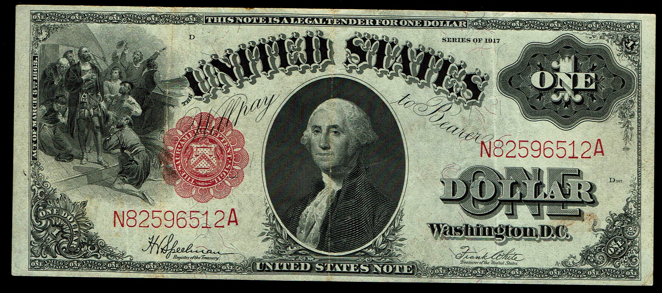 United States - 1 Dollar 1917 - Legal Tender Note, Red Seal - Speelman-White Signatures - 1 0