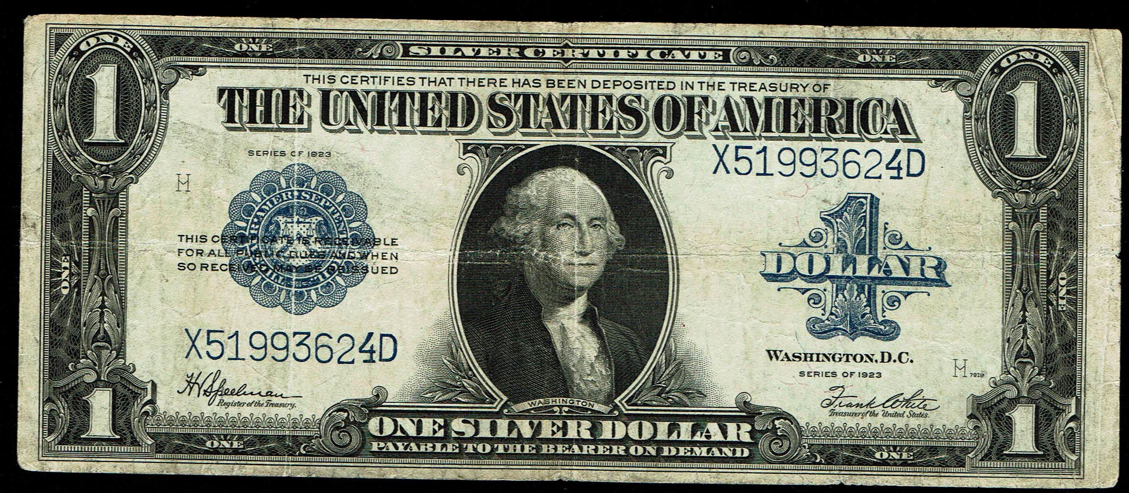 United States - 1 Dollar 1923 - Silver Certificate, Blue Seal - Speelman-White Signatures - Friedberg 237 - 1 0